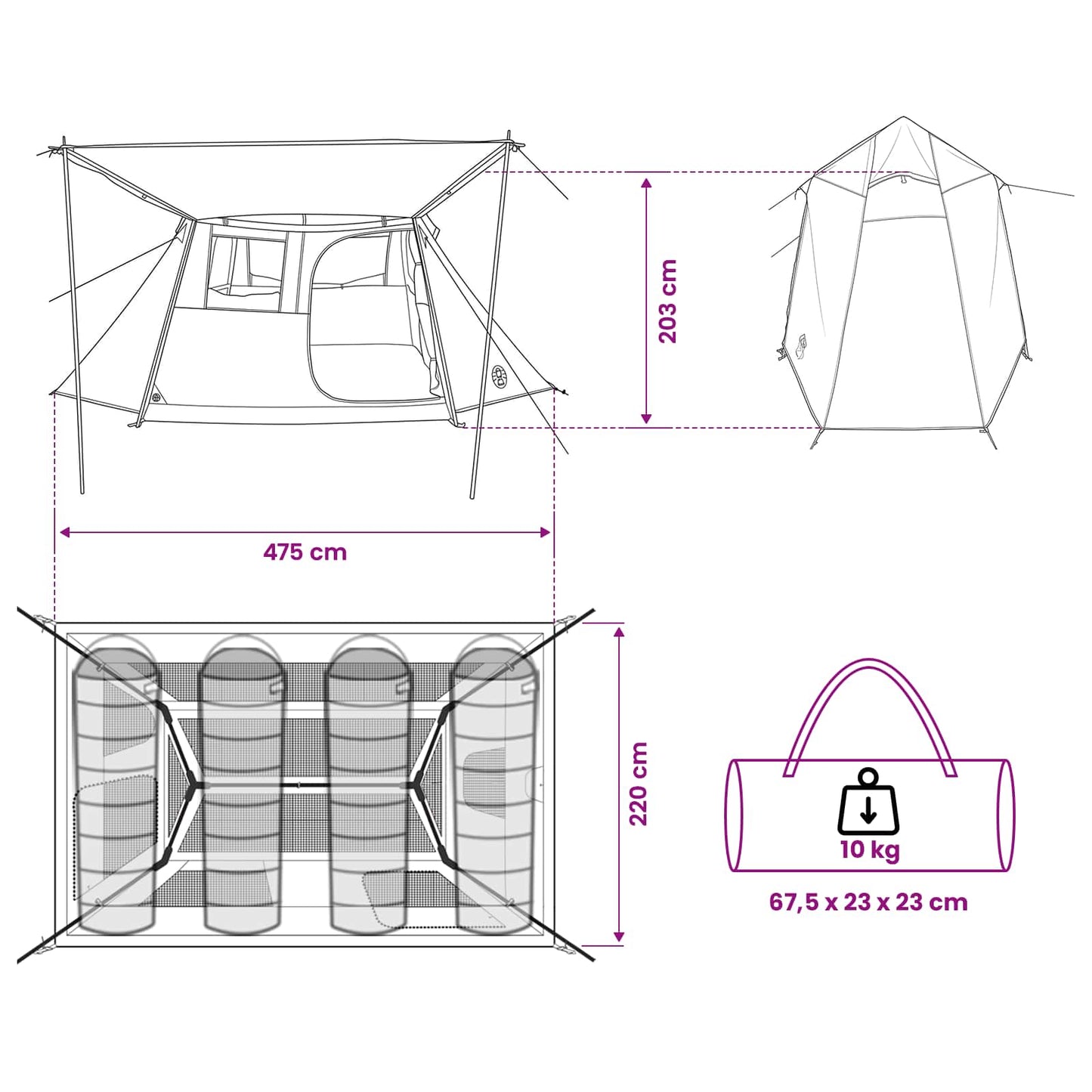 vidaXL Tunnel Tent Green 475 x 220 x 192 cm