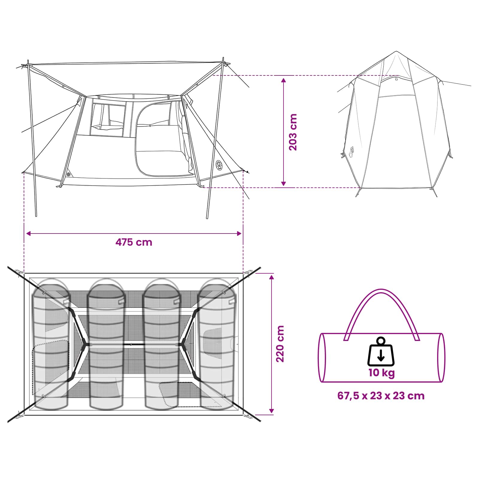 vidaXL Tunnel Tent Green 475 x 220 x 192 cm