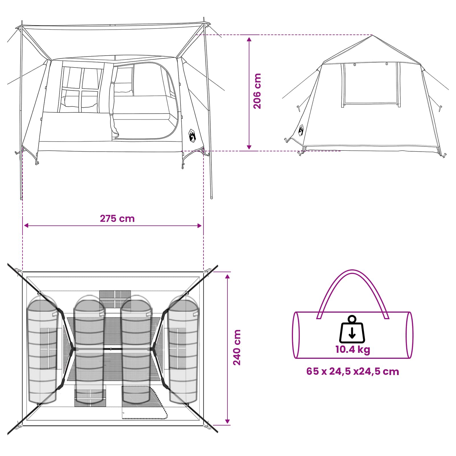 vidaXL Tunnel Tent 275 x 240 x 200 cm Grey and Orange