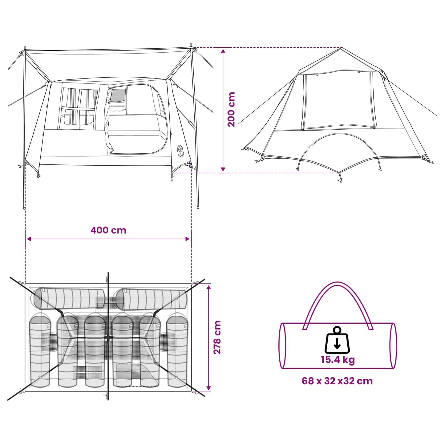 vidaXL Tunnel Tent Green 400 x 278 x 182 cm