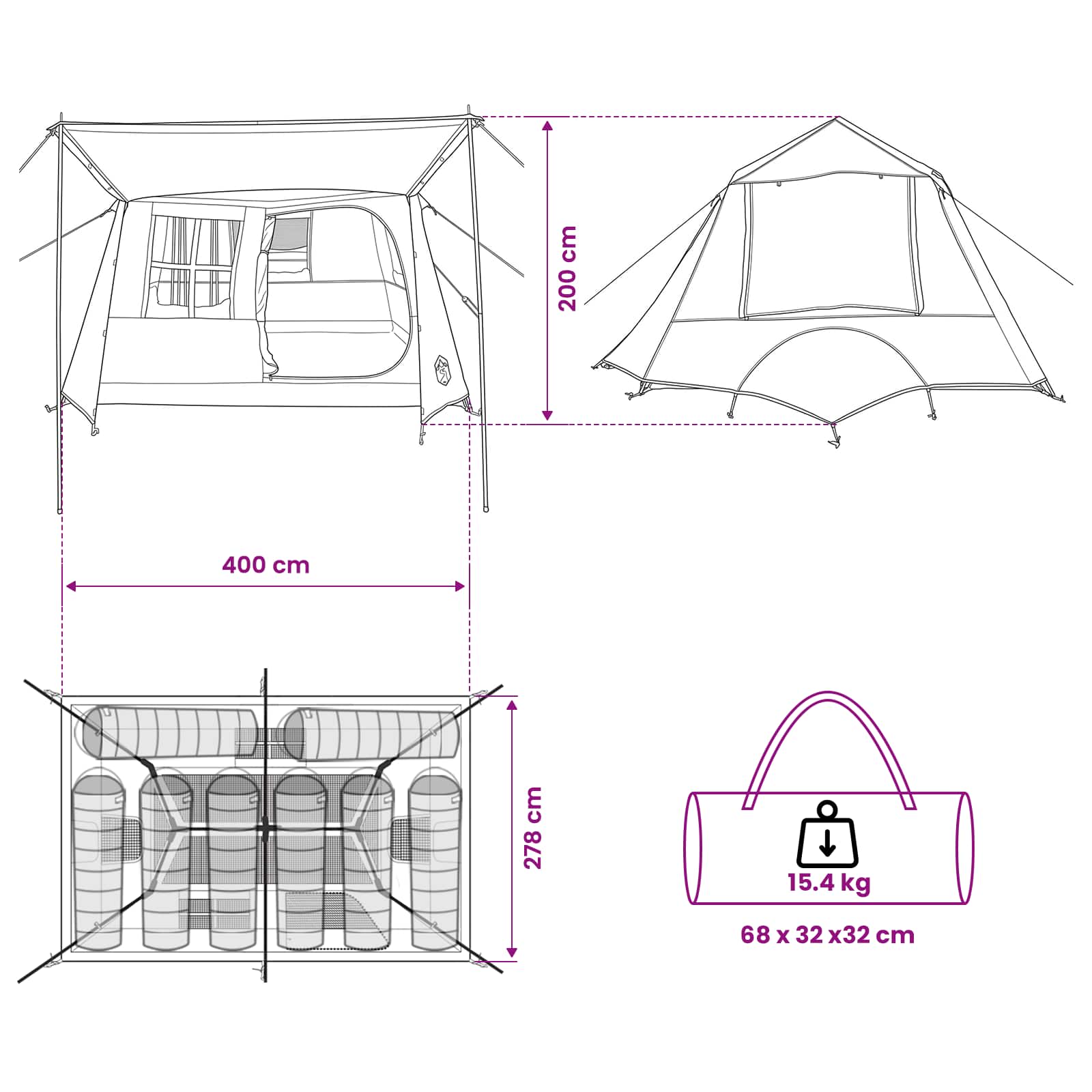 vidaXL Tunnel Tent Grey and Orange 400 x 278 x 182 cm