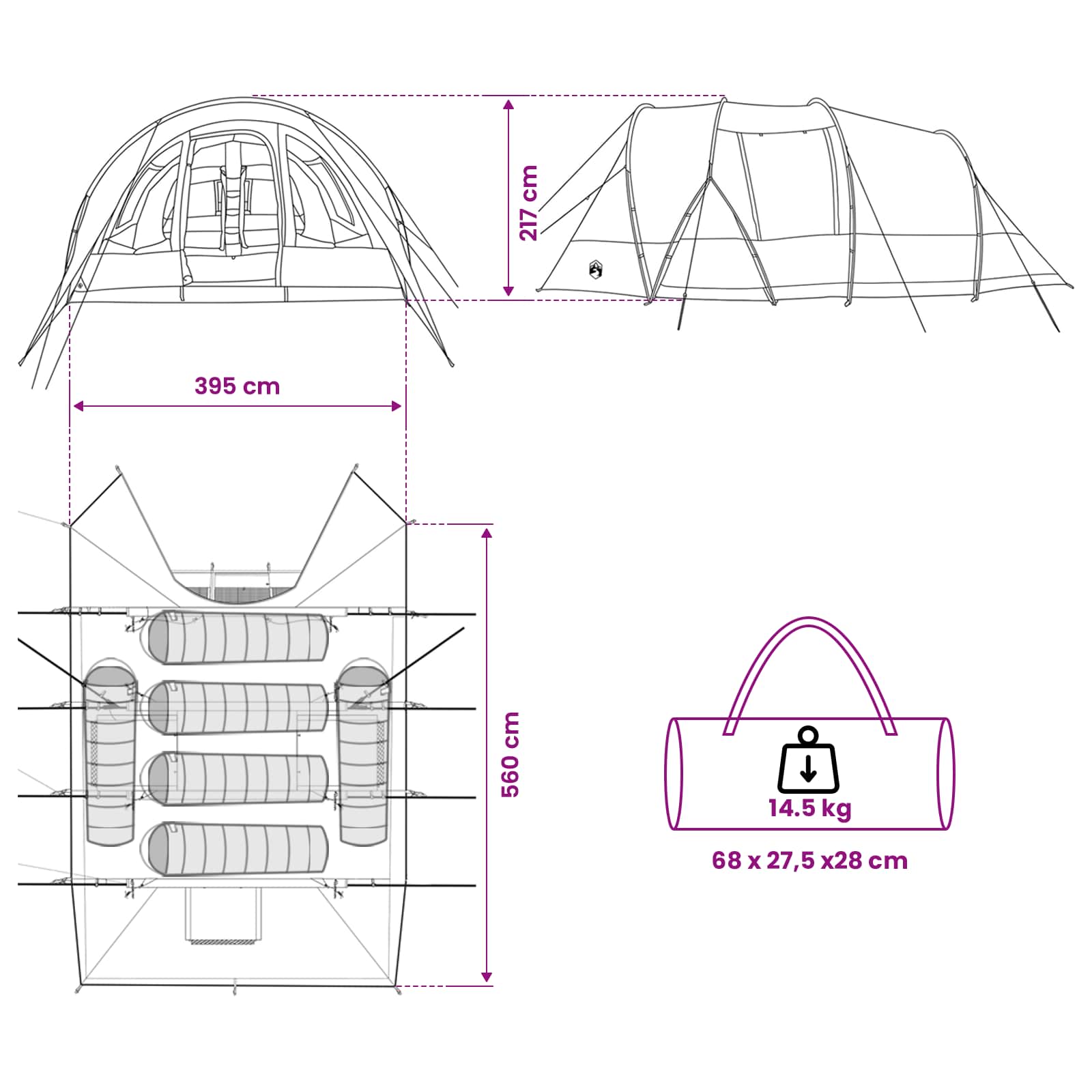 vidaXL Tunnel Tent 560 x 395 x 212 cm Grey and Orange