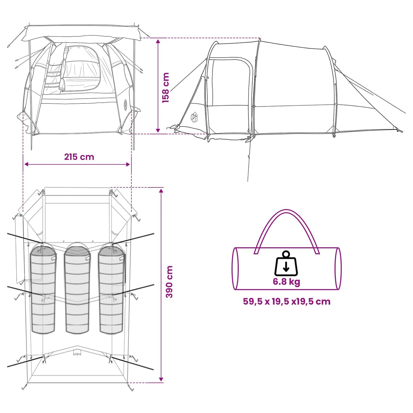 vidaXL Tunnel Tent Green 390 x 215 x 152 cm