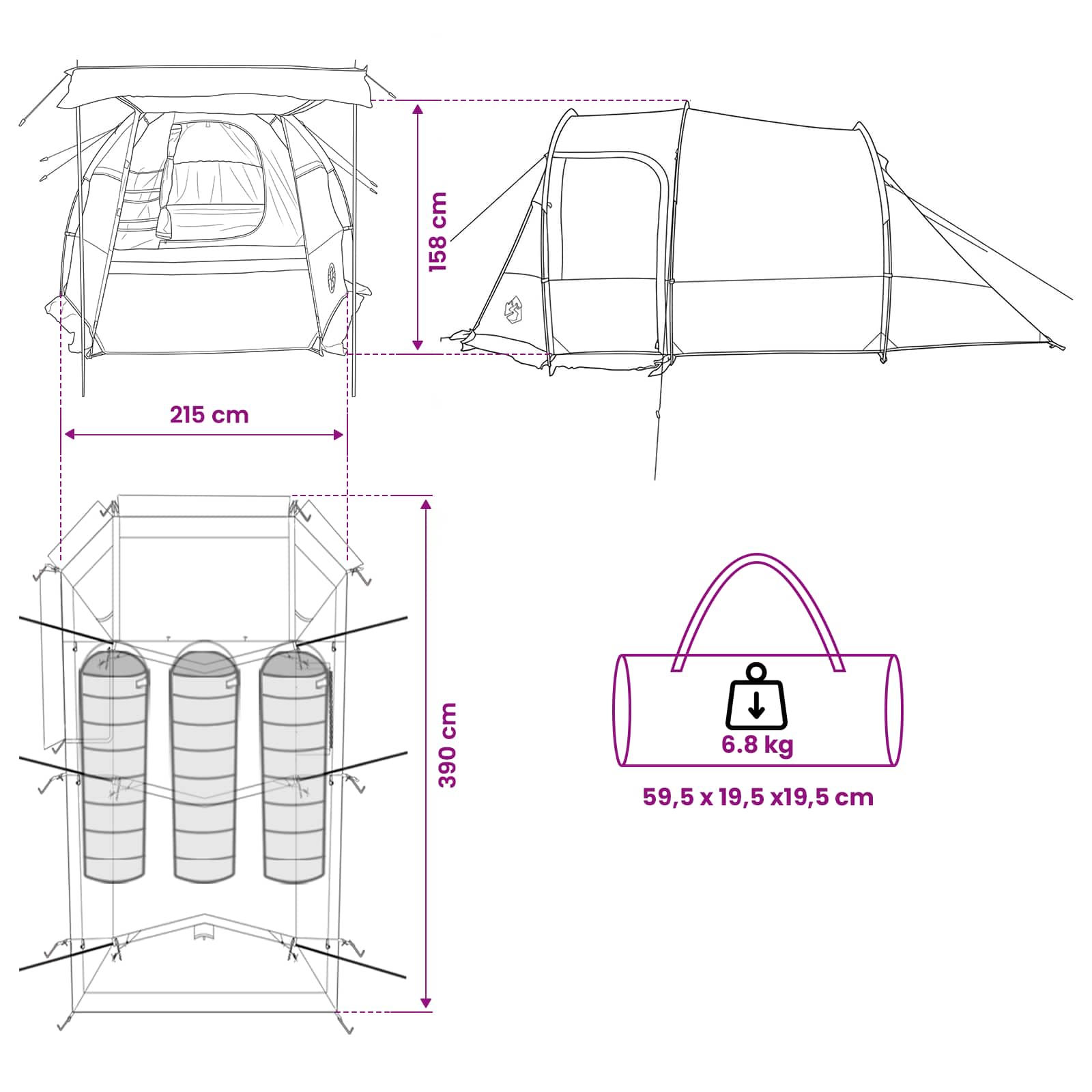 vidaXL Tunnel Tent Green 390 x 215 x 152 cm