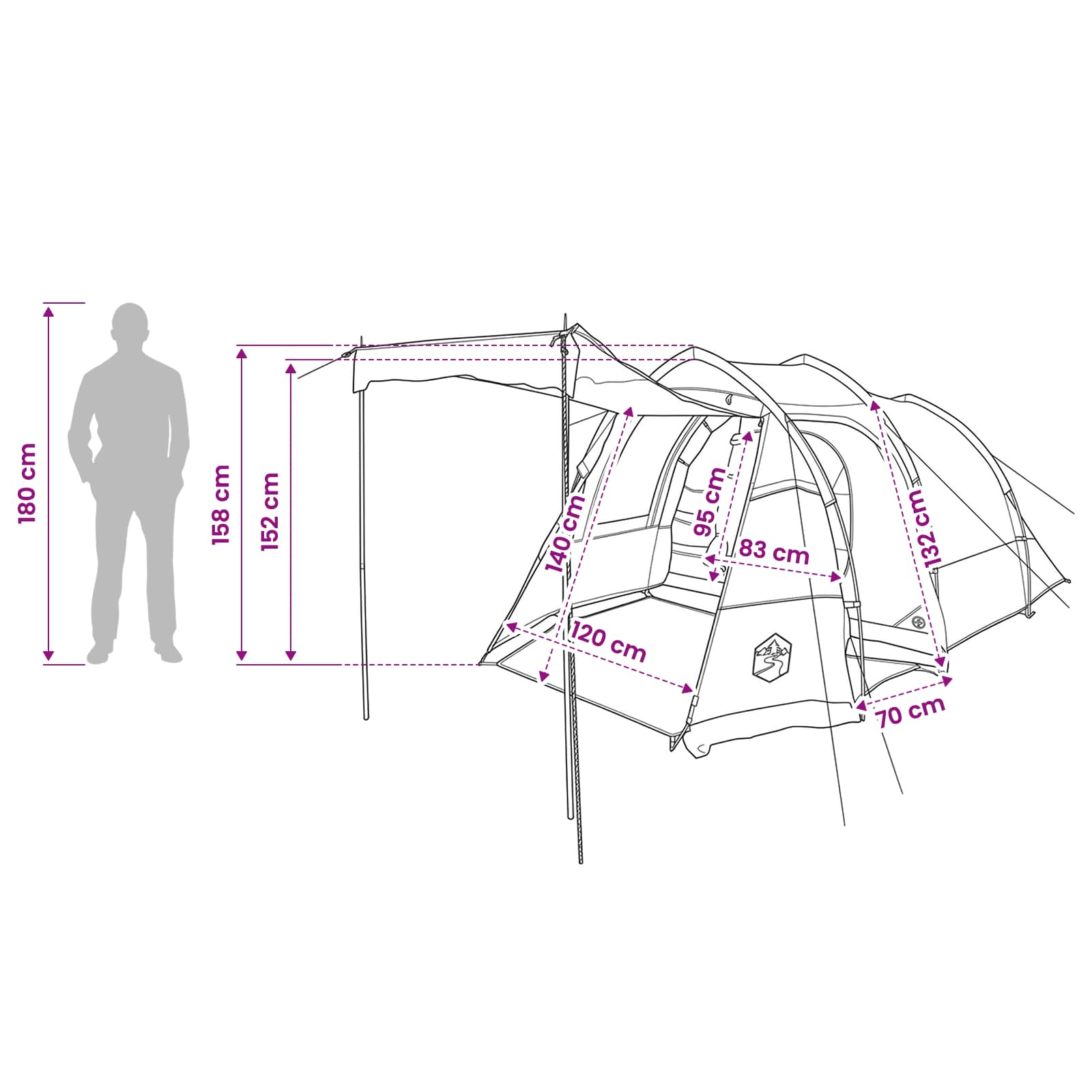 vidaXL Tunnel Tent Grey and Orange 390 x 215 x 152 cm