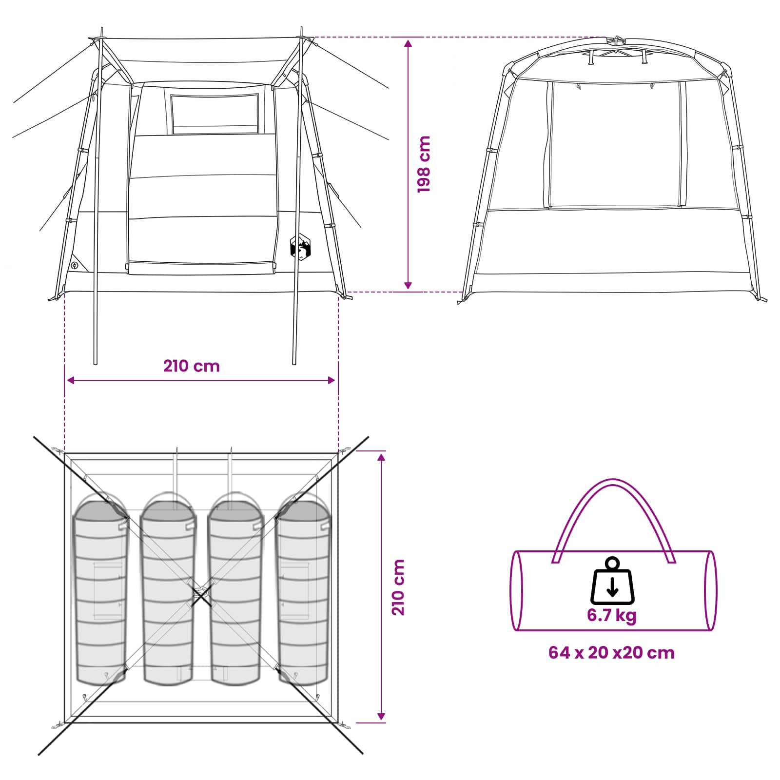 vidaXL Party Tent 4-Person Green 185T Polyester with PU Coating