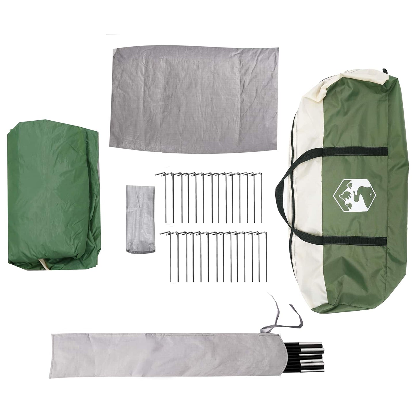 vidaXL Tunnel Tent 4-Person Green 185T Polyester with PU Coating - 382 x 262 x 214 cm