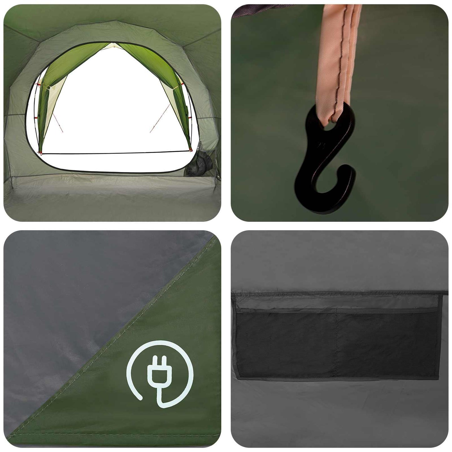 vidaXL Tunnel Tent 4-Person Green 185T Polyester with PU Coating - 382 x 262 x 214 cm