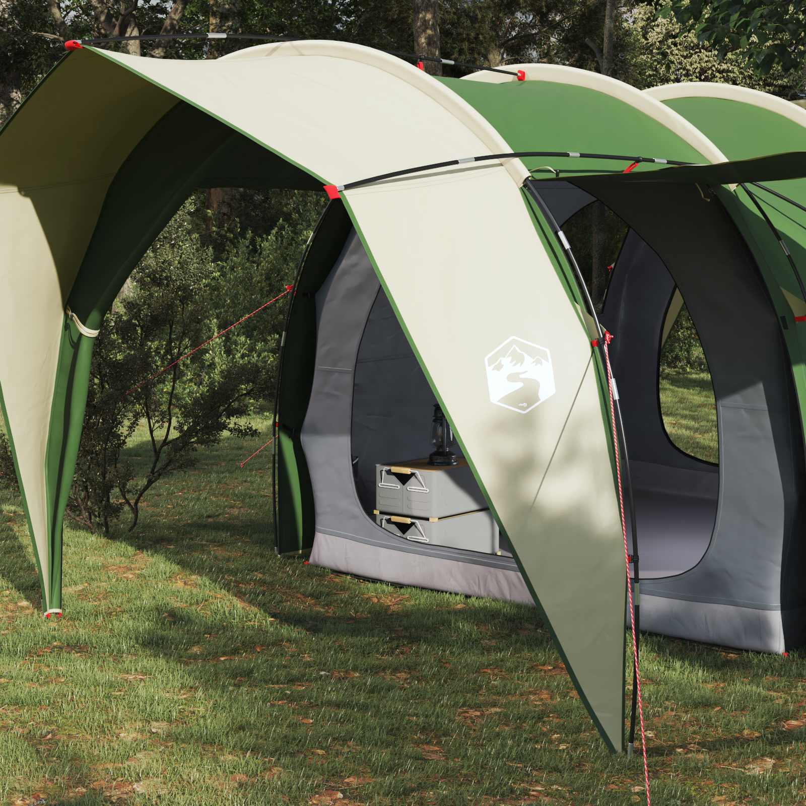 vidaXL Tunnel Tent 4-Person Green 185T Polyester with PU Coating - 382 x 262 x 214 cm