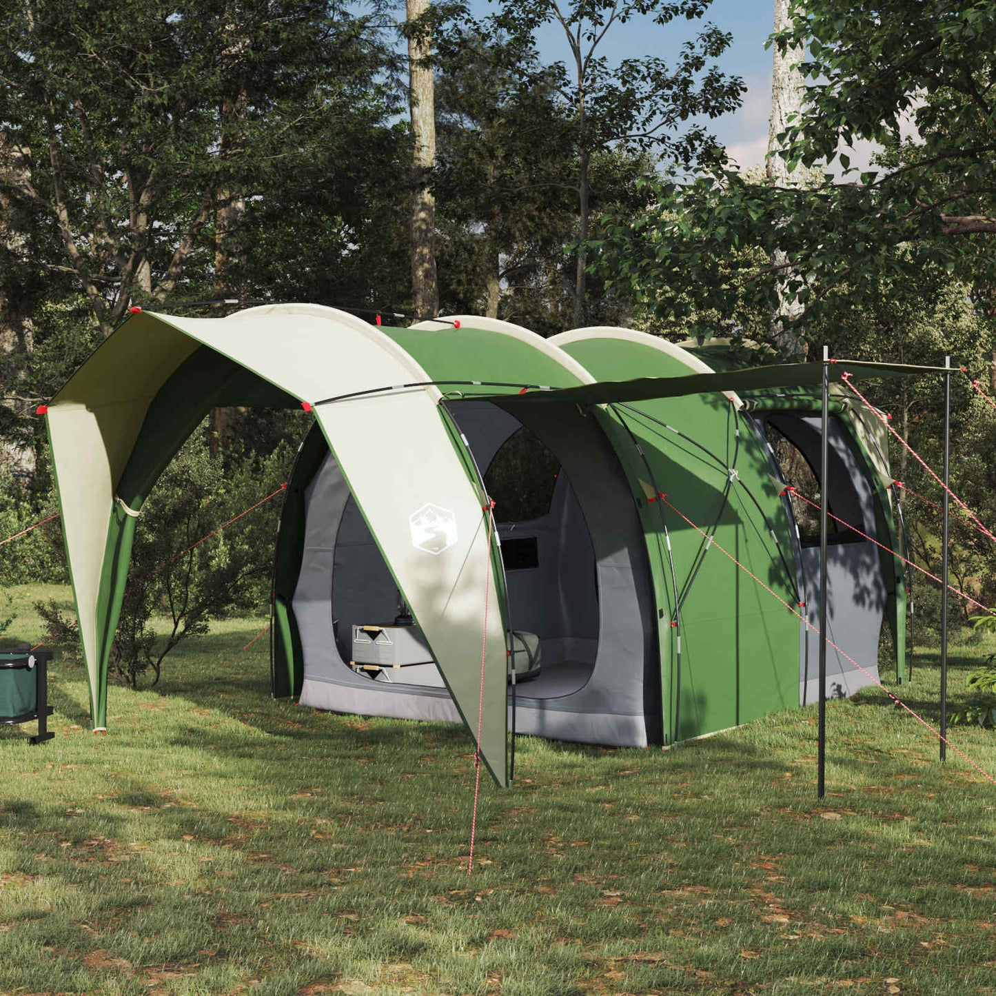 vidaXL Tunnel Tent 4-Person Green 185T Polyester with PU Coating - 382 x 262 x 214 cm