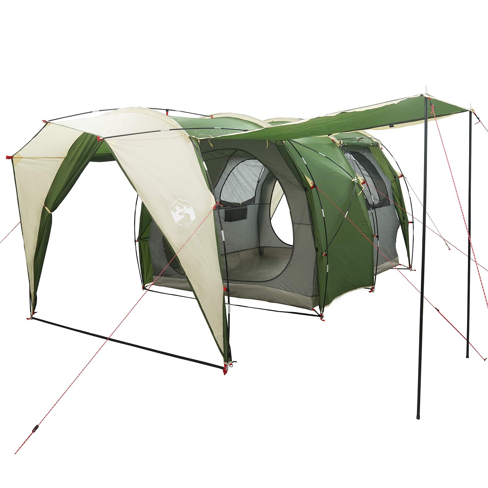 vidaXL Tunnel Tent 4-Person Green 185T Polyester with PU Coating - 382 x 262 x 214 cm