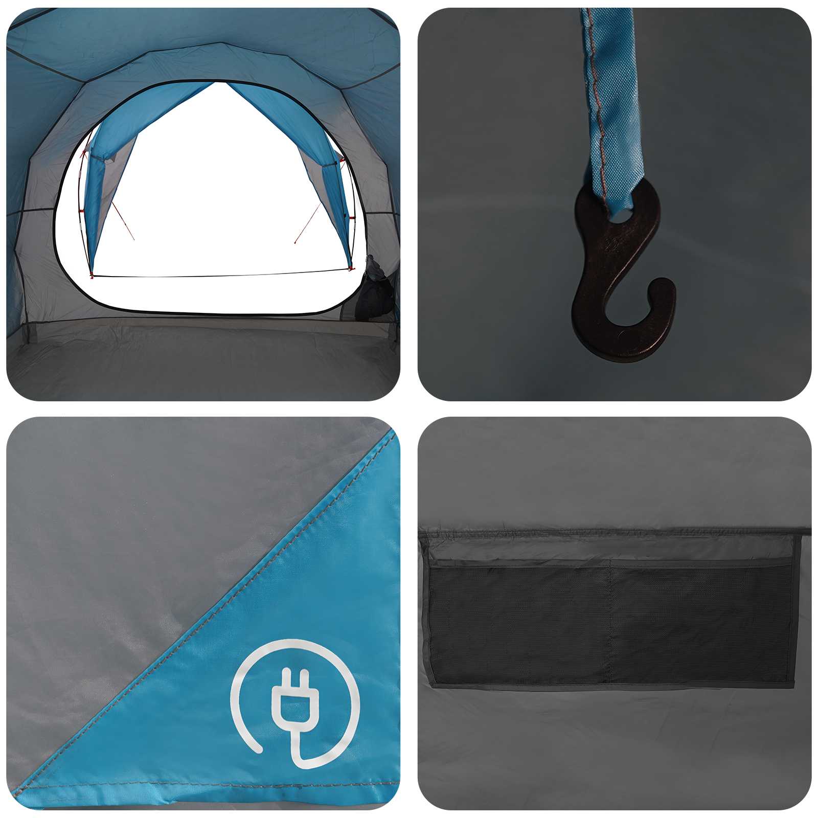 vidaXL Tunnel Tent 4-Person Blue 185T Polyester with PU Coating - 382 x 262 x 214 cm