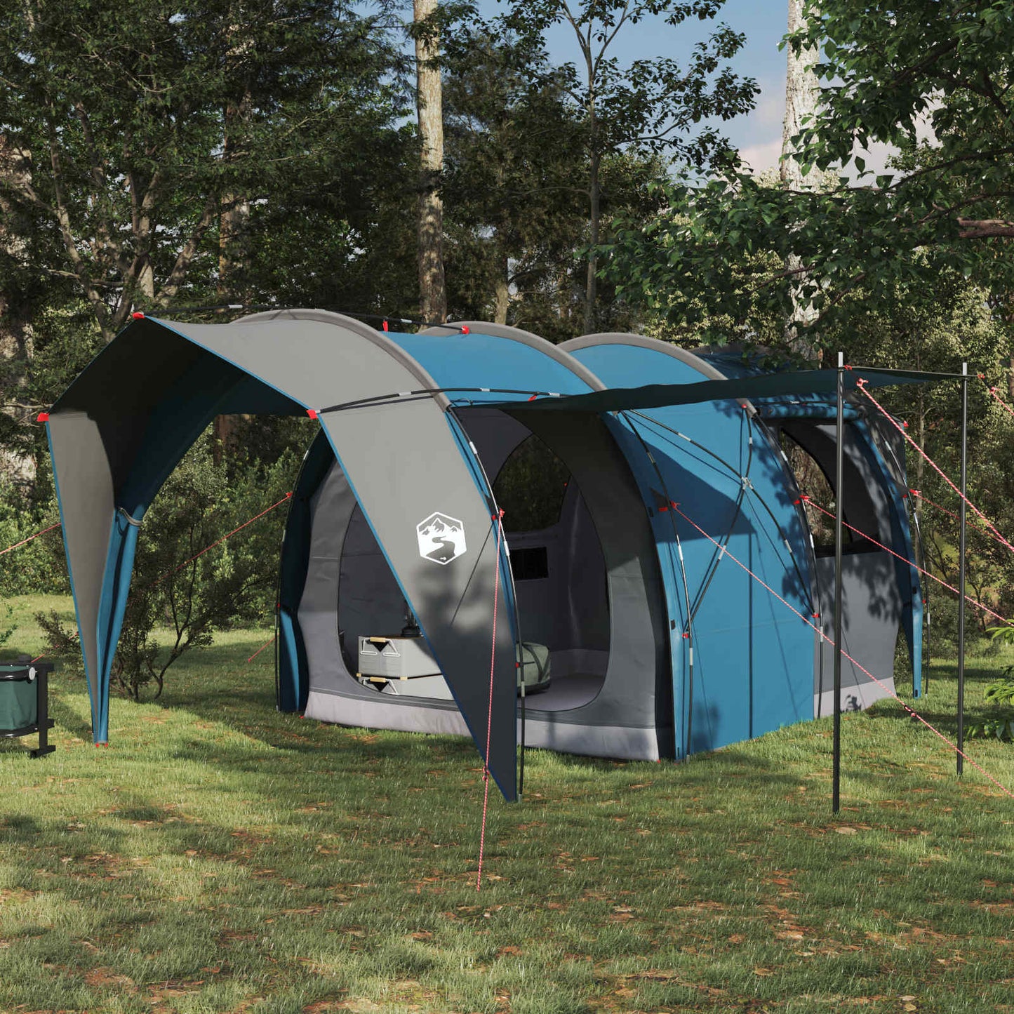 vidaXL Tunnel Tent 4-Person Blue 185T Polyester with PU Coating - 382 x 262 x 214 cm