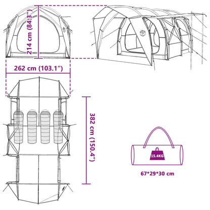 vidaXL Tunnel Tent 4-Person Blue 185T Polyester with PU Coating - 382 x 262 x 214 cm