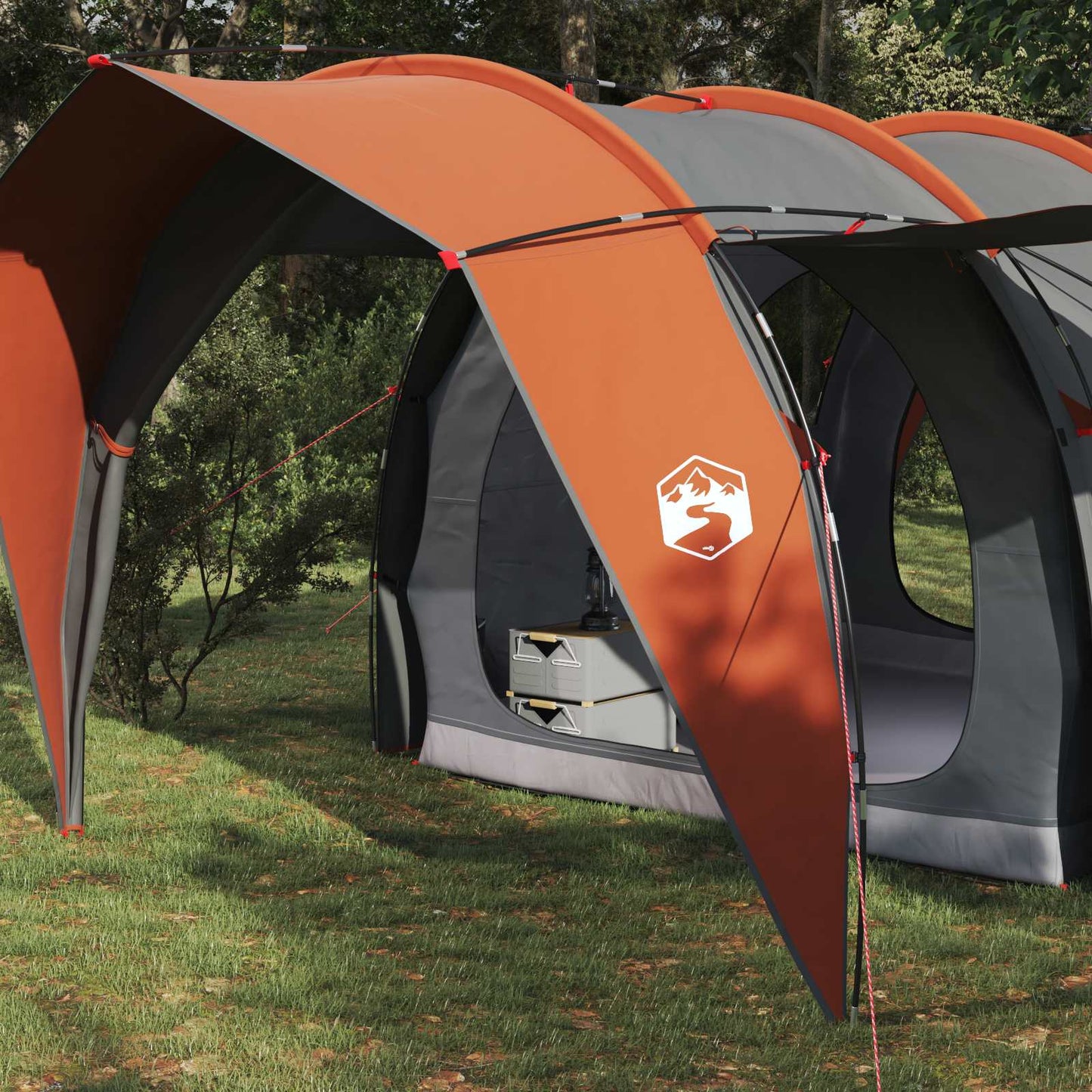 vidaXL Tunnel Tent 4-Person Grey and Orange - 382 x 262 x 214 cm