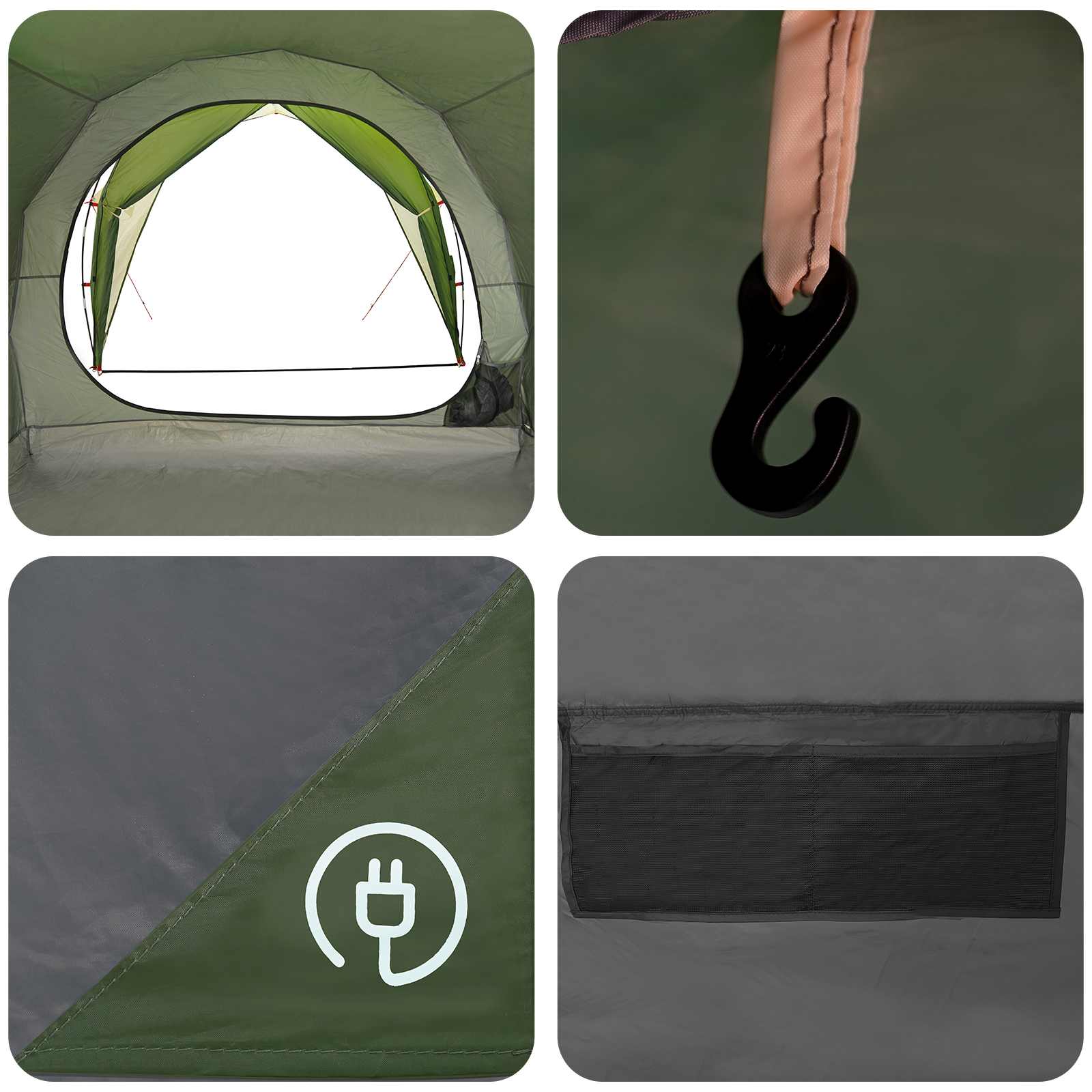 vidaXL Tunnel Tent 6-Person Green 185T Polyester with PU Coating - 562 x 265 x 216 cm