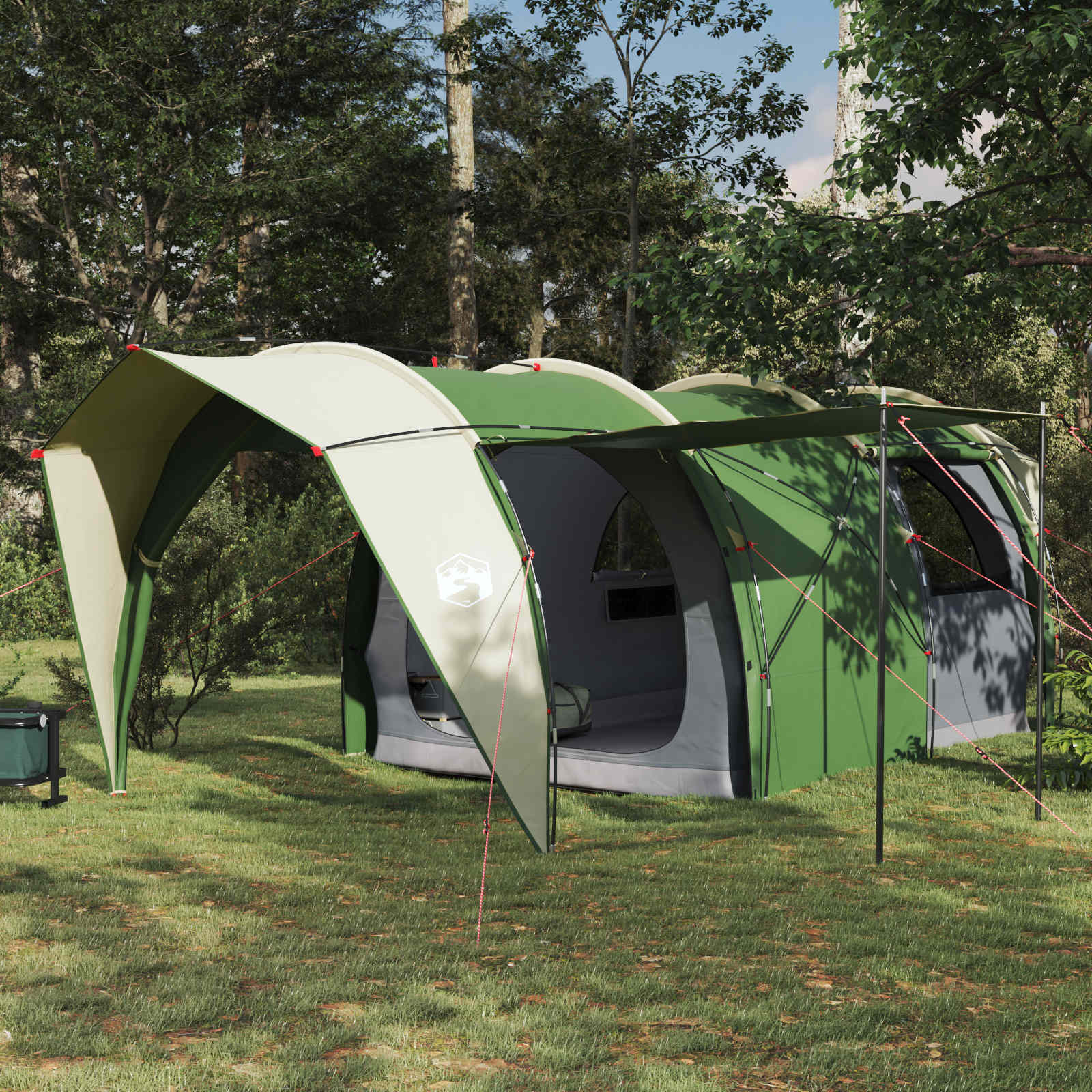 vidaXL Tunnel Tent 6-Person Green 185T Polyester with PU Coating - 562 x 265 x 216 cm