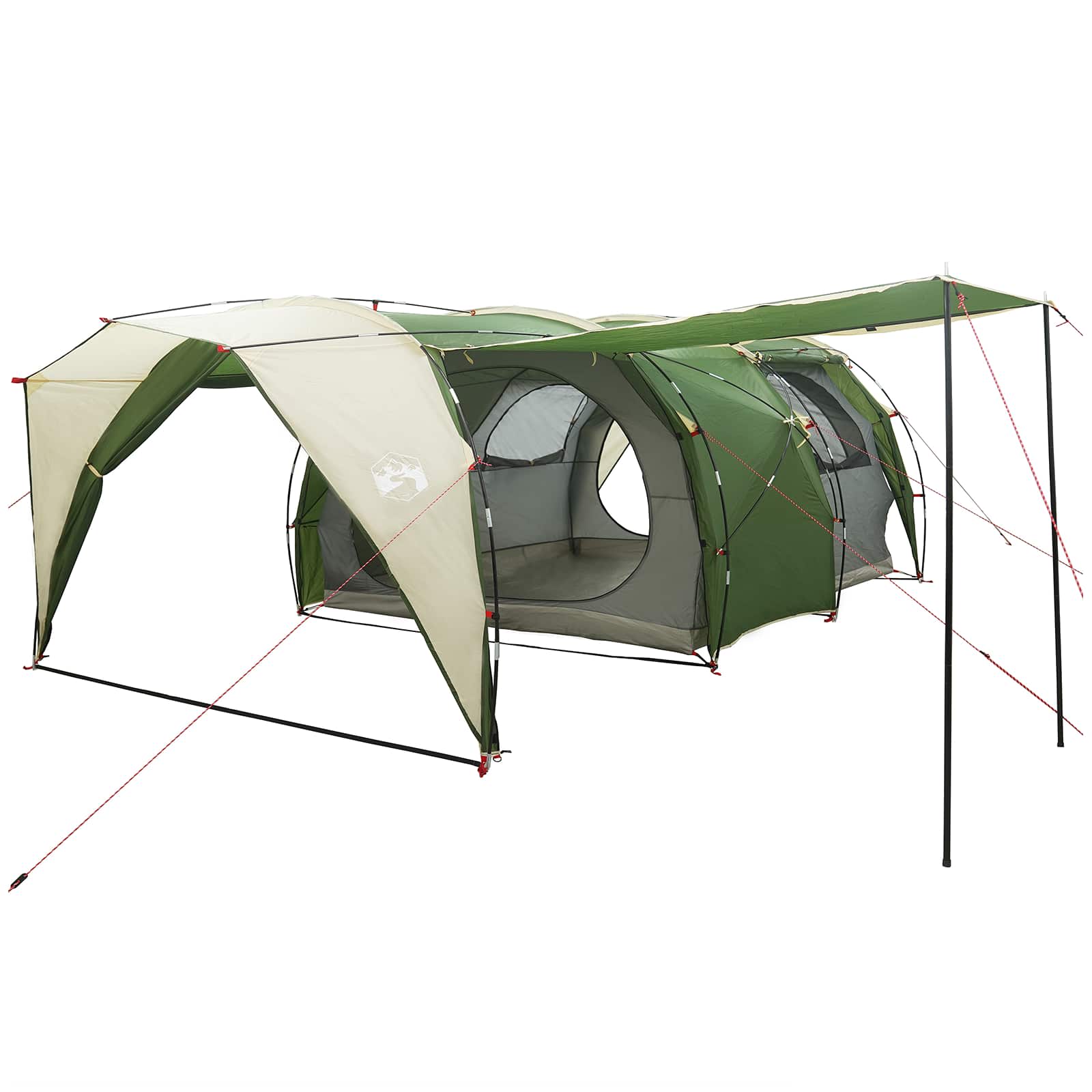 vidaXL Tunnel Tent 6-Person Green 185T Polyester with PU Coating - 562 x 265 x 216 cm