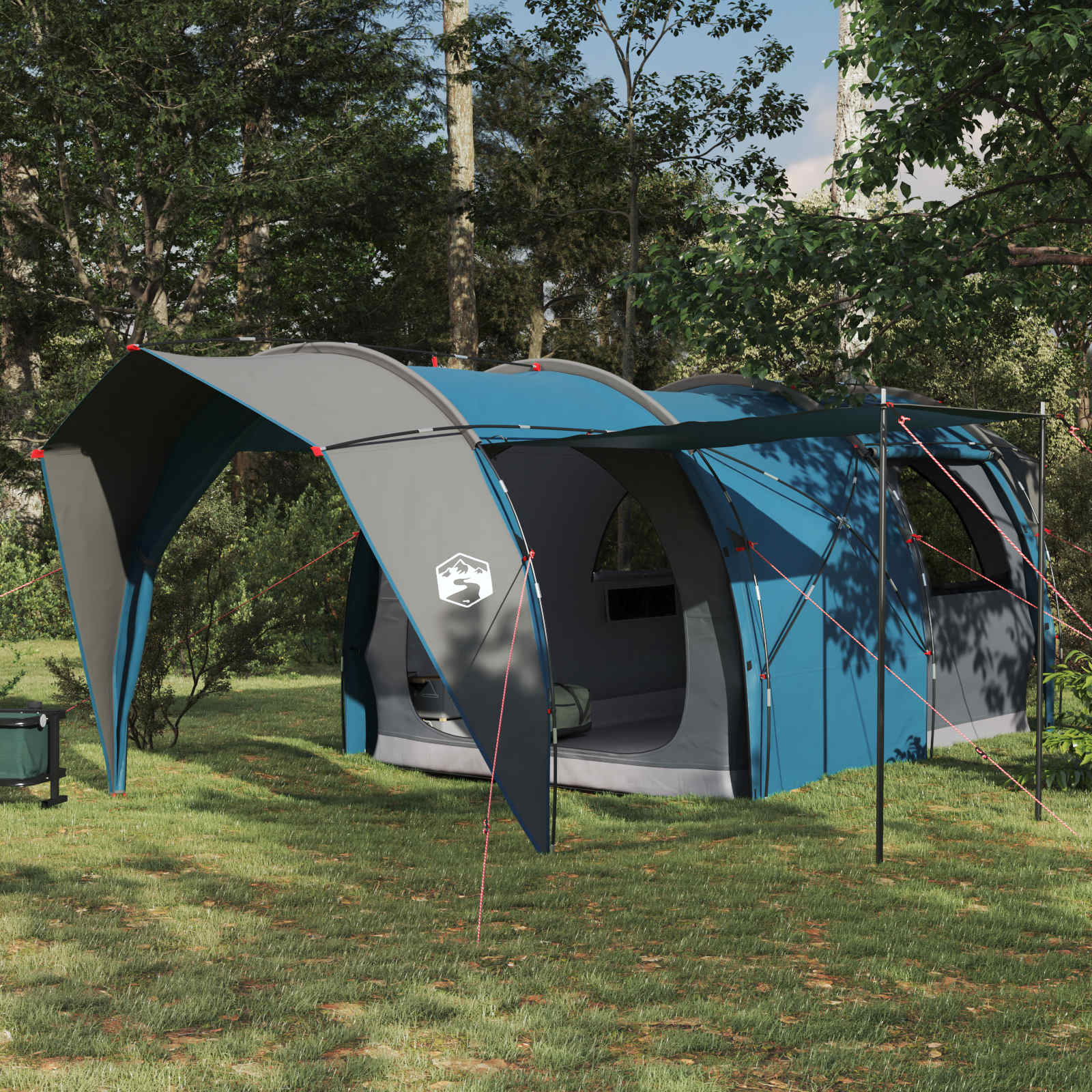 vidaXL Tunnel Tent 6-Person Blue 185T Polyester with PU Coating - 562 x 265 x 216 cm
