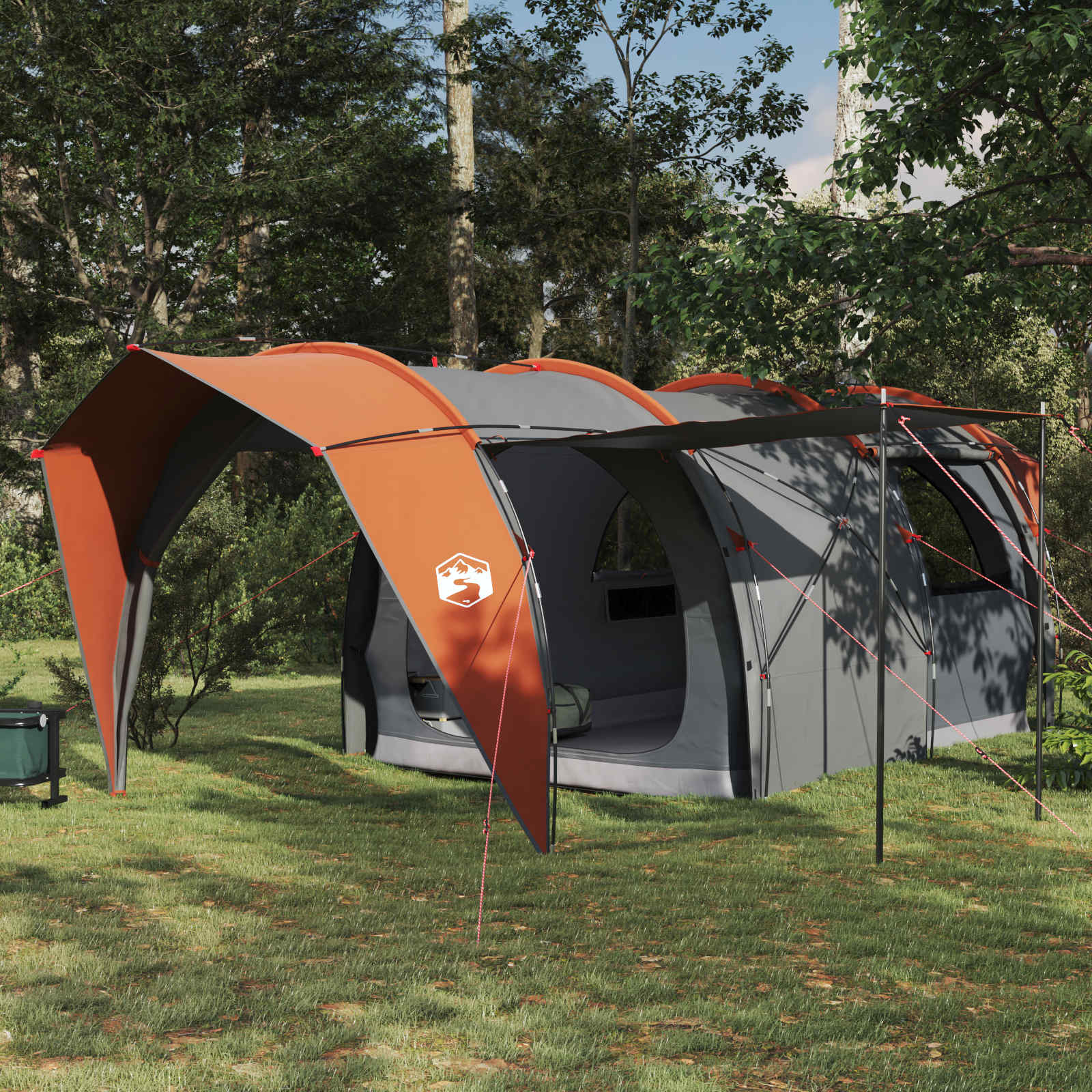 vidaXL Tunnel Tent 6-Person Grey and Orange - 562 x 265 x 216 cm