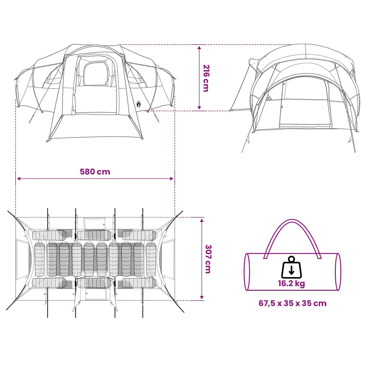 vidaXL Family Tent with Rainfly Water-resistant 10-Person - Grey