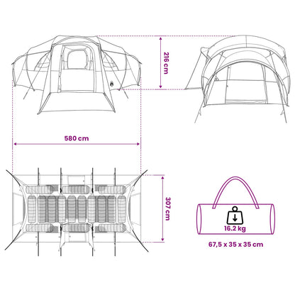 vidaXL Family Tent with Rainfly Water-resistant 10-Person - Grey