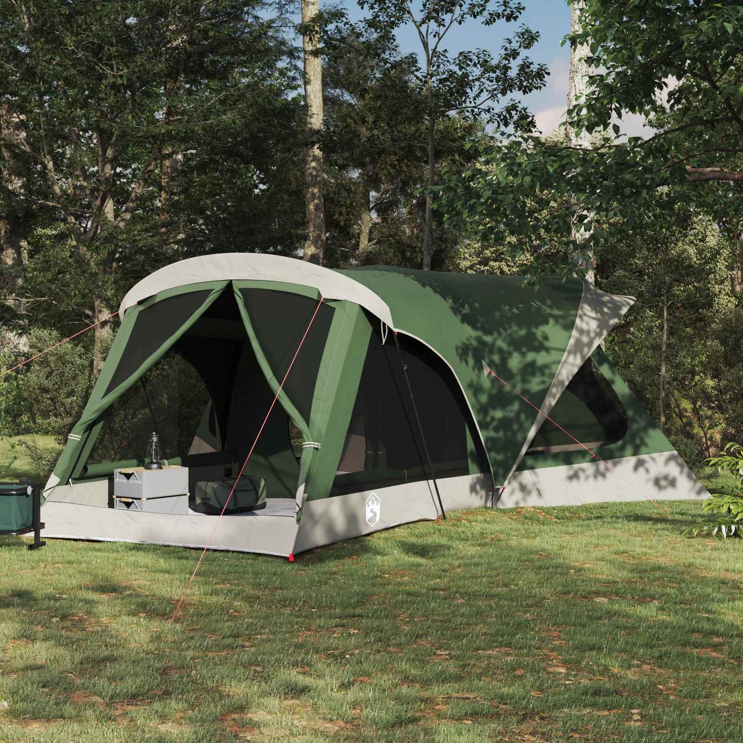 vidaXL Family Tent 14-Person Green 185T Polyester with PU Coating - 550 x 555 x 208 cm