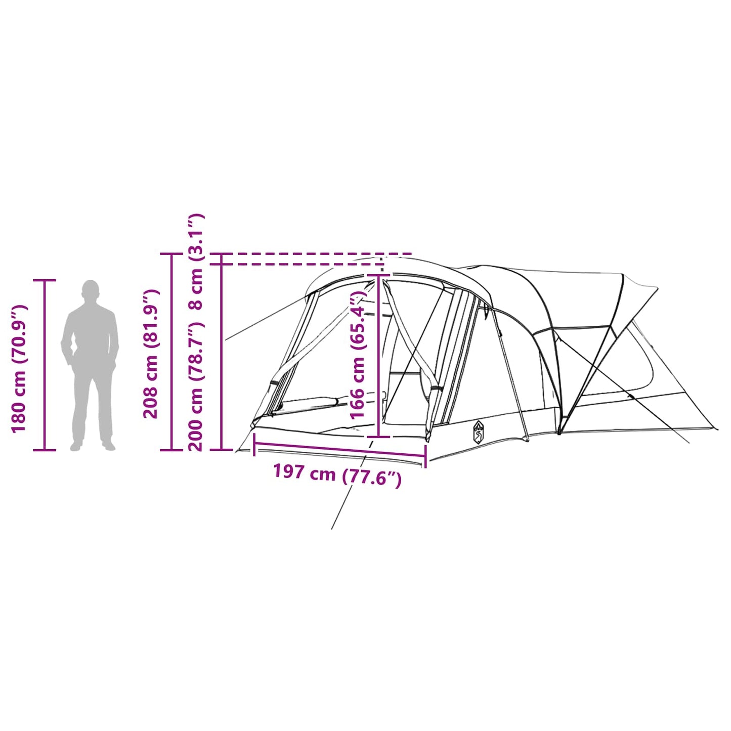 vidaXL Family Tent 14-Person Green 185T Polyester with PU Coating - 550 x 555 x 208 cm