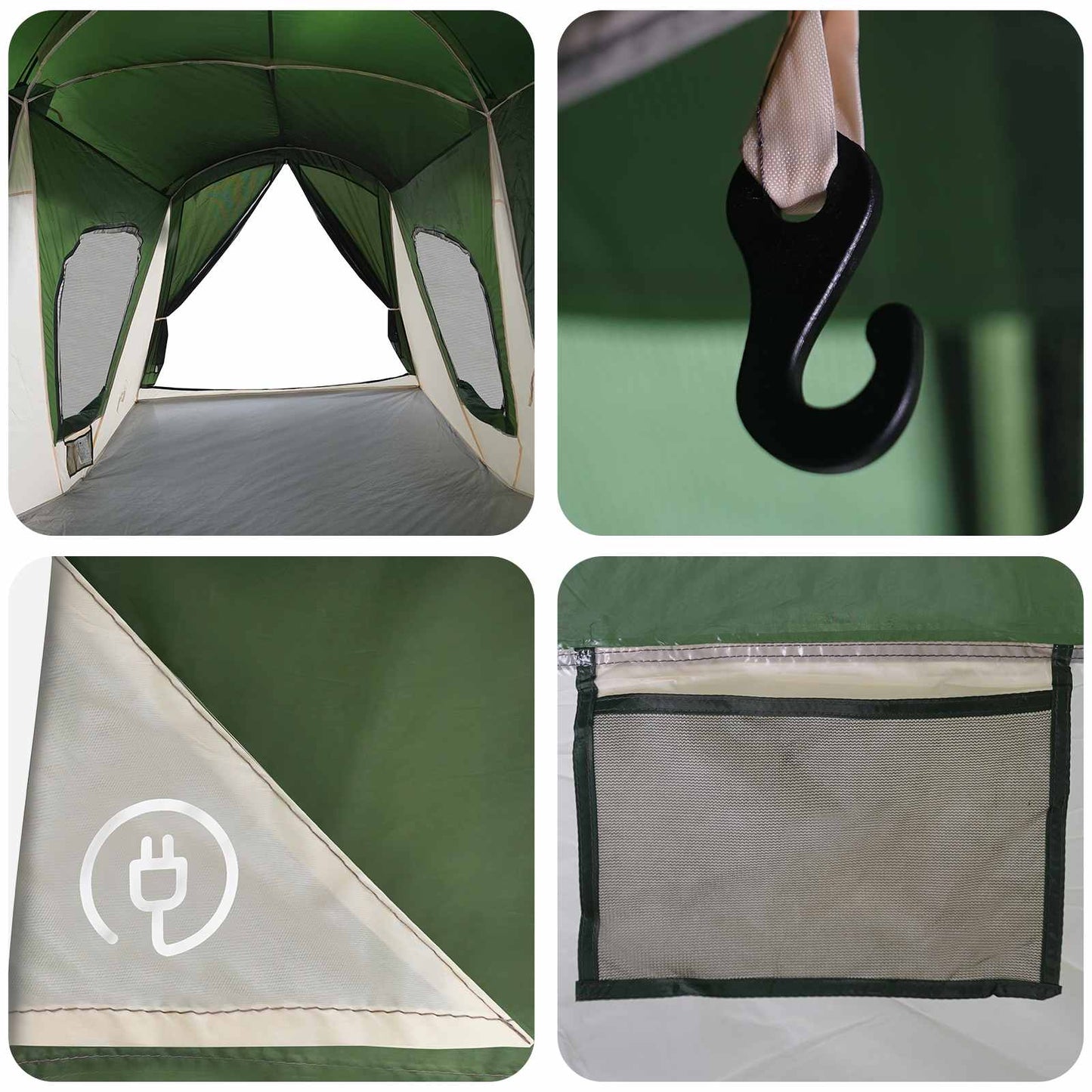 vidaXL Family Tent 14-Person Green 185T Polyester with PU Coating - 610 x 610 x 210 cm