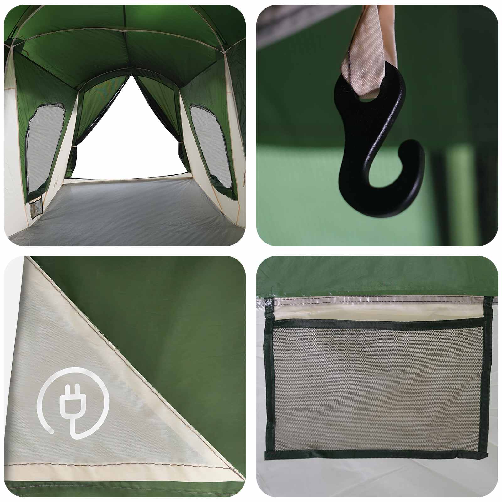 vidaXL Family Tent 14-Person Green 185T Polyester with PU Coating - 610 x 610 x 210 cm
