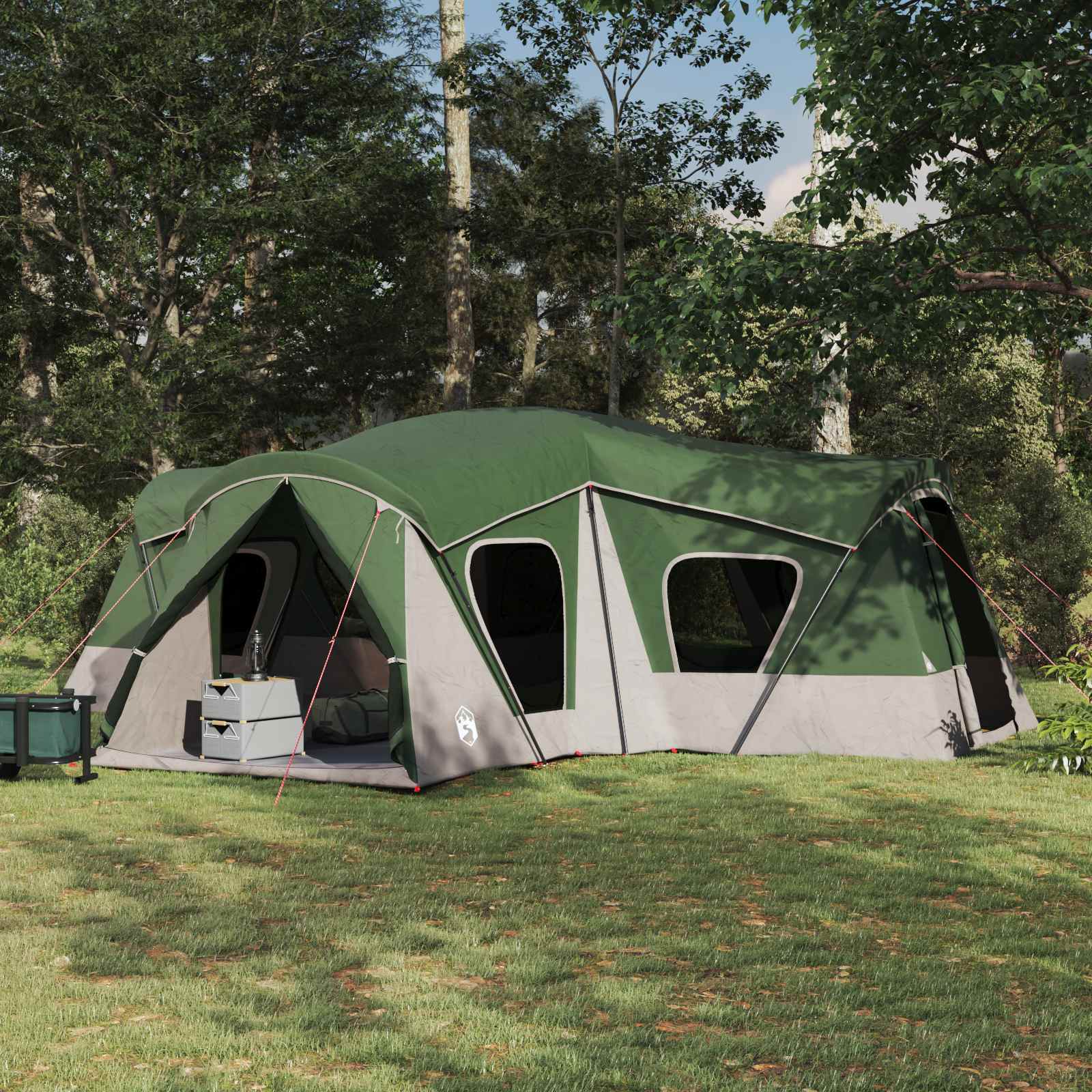 vidaXL Family Tent 14-Person Green 185T Polyester with PU Coating - 610 x 610 x 210 cm