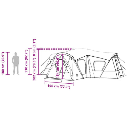 vidaXL Family Tent 14-Person Green 185T Polyester with PU Coating - 610 x 610 x 210 cm