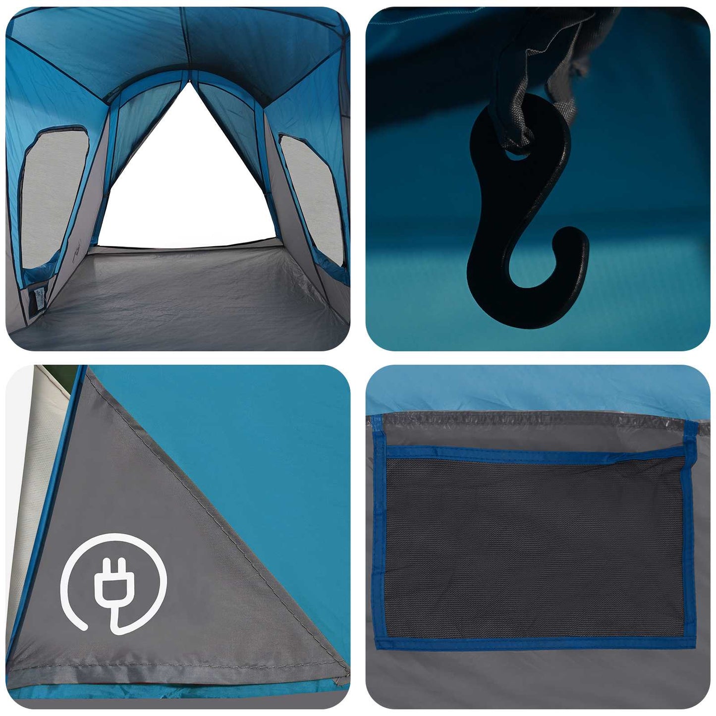 vidaXL Family Tent 14-Person Blue 185T Polyester with PU Coating - 610 x 610 x 210 cm