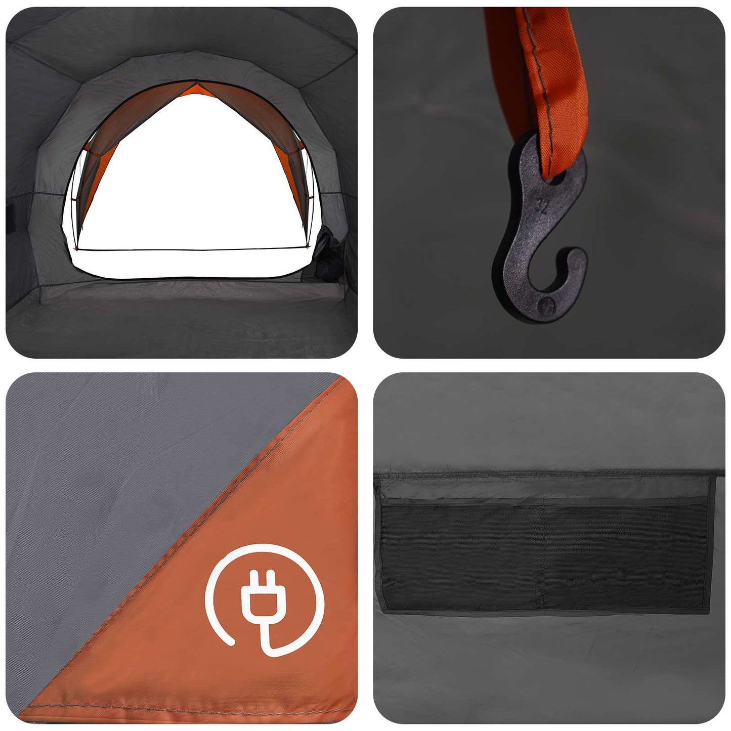 vidaXL Family Tent 14-Person Grey and Orange - 610 x 610 x 210 cm