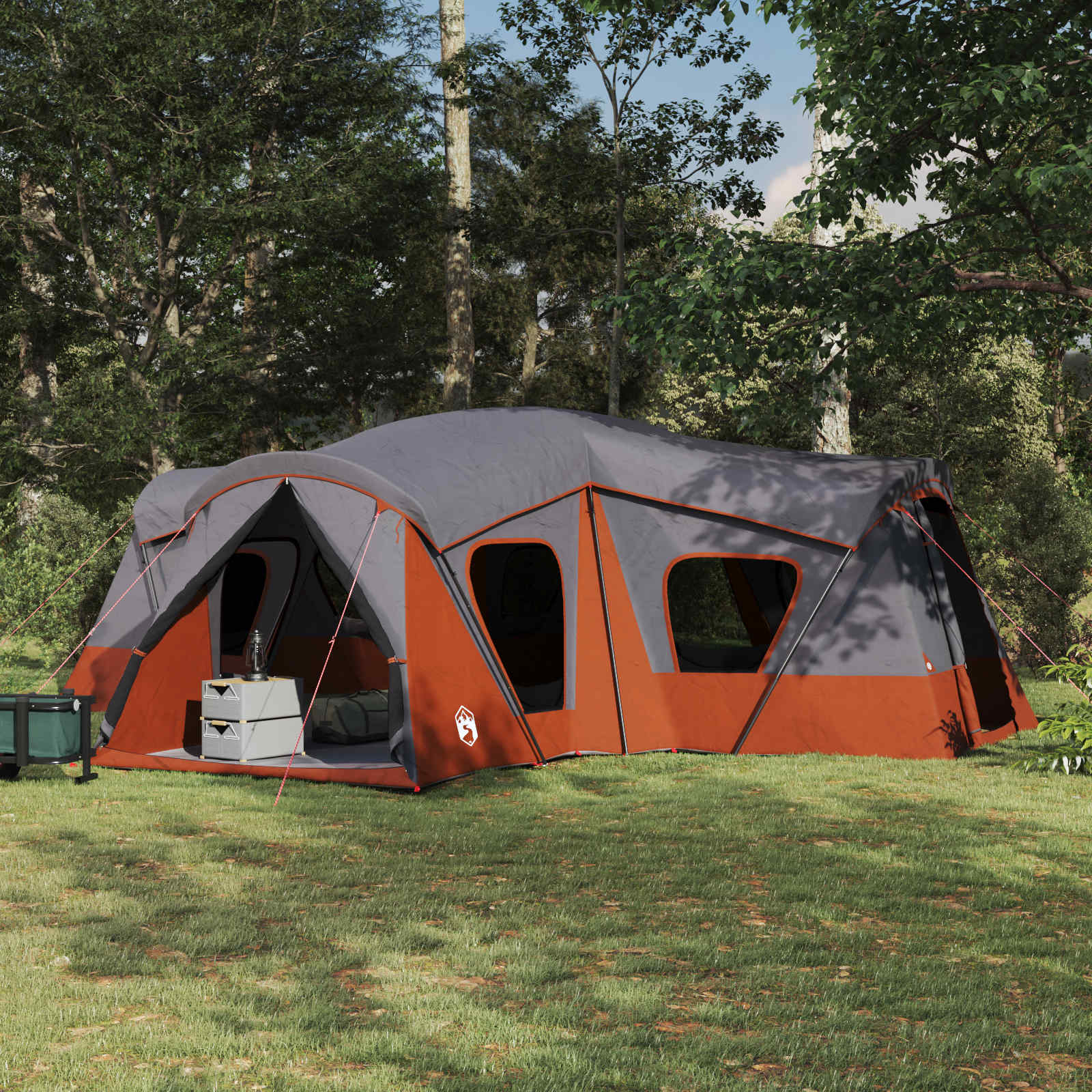 vidaXL Family Tent 14-Person Grey and Orange - 610 x 610 x 210 cm