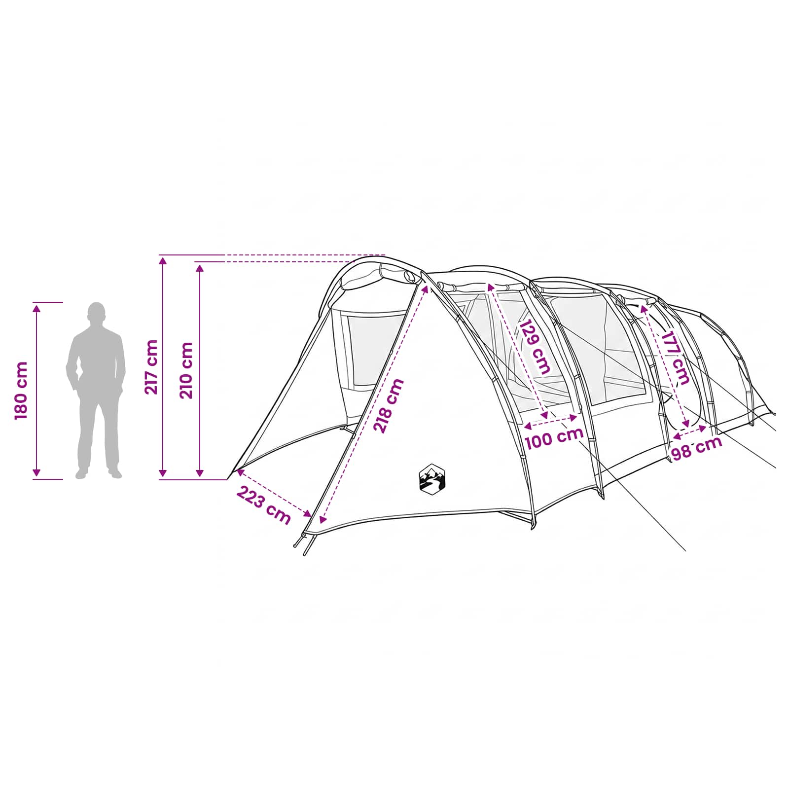 vidaXL Tunnel Tent 675 x 392 x 210 cm Grey and Orange