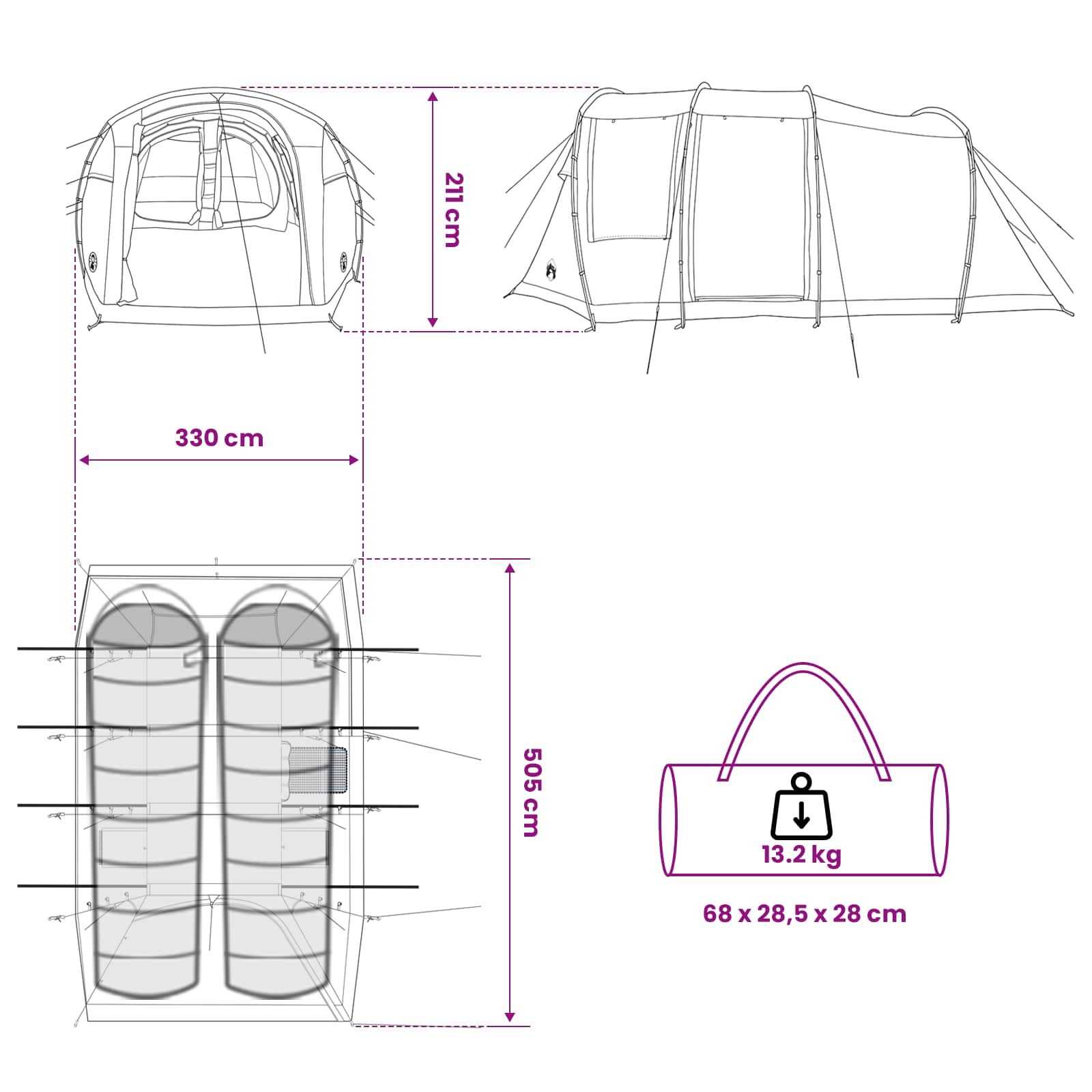 vidaXL Tunnel Tent 505 x 330 x 204 cm Grey and Orange