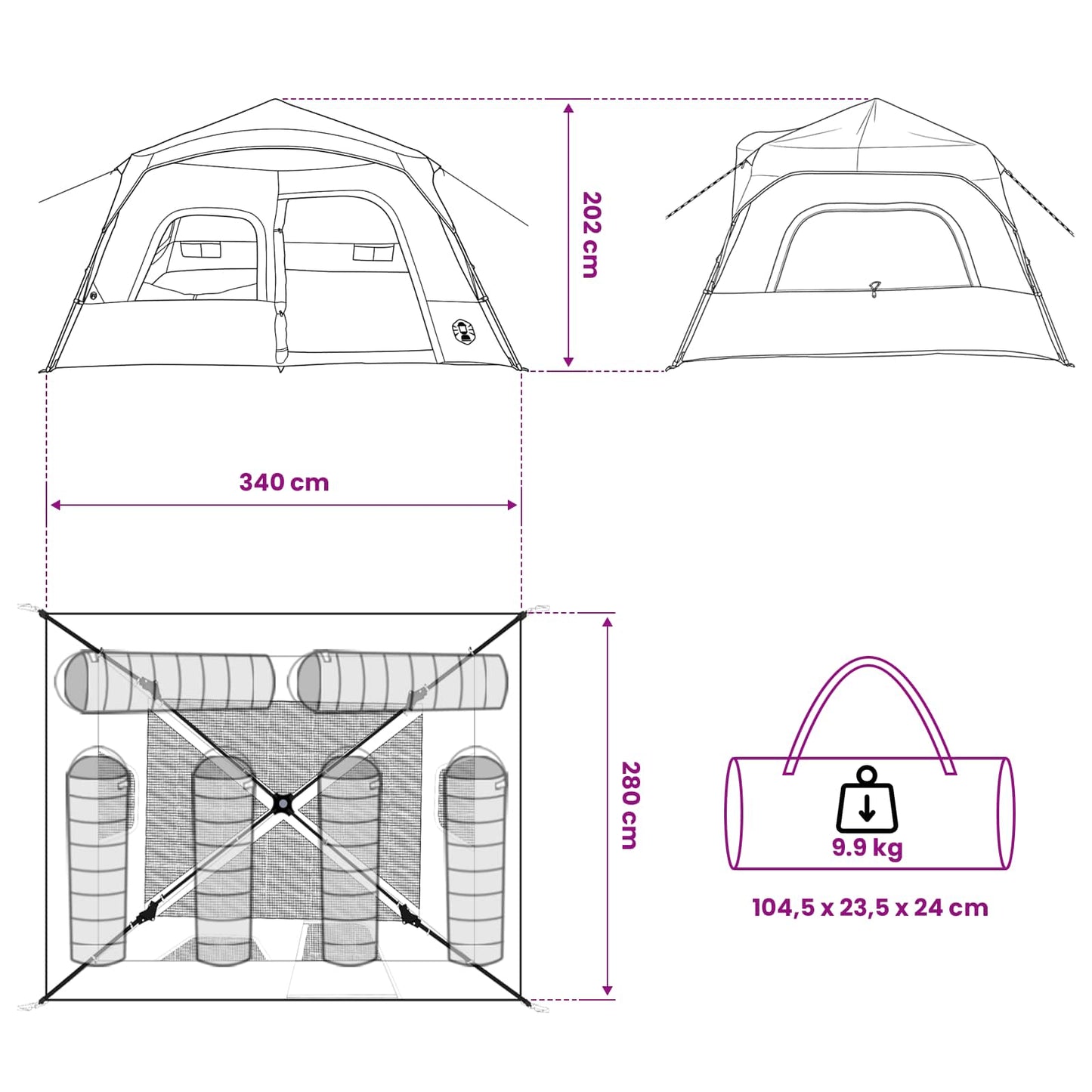 vidaXL Instant Tent Green 340 x 280 x 190 cm