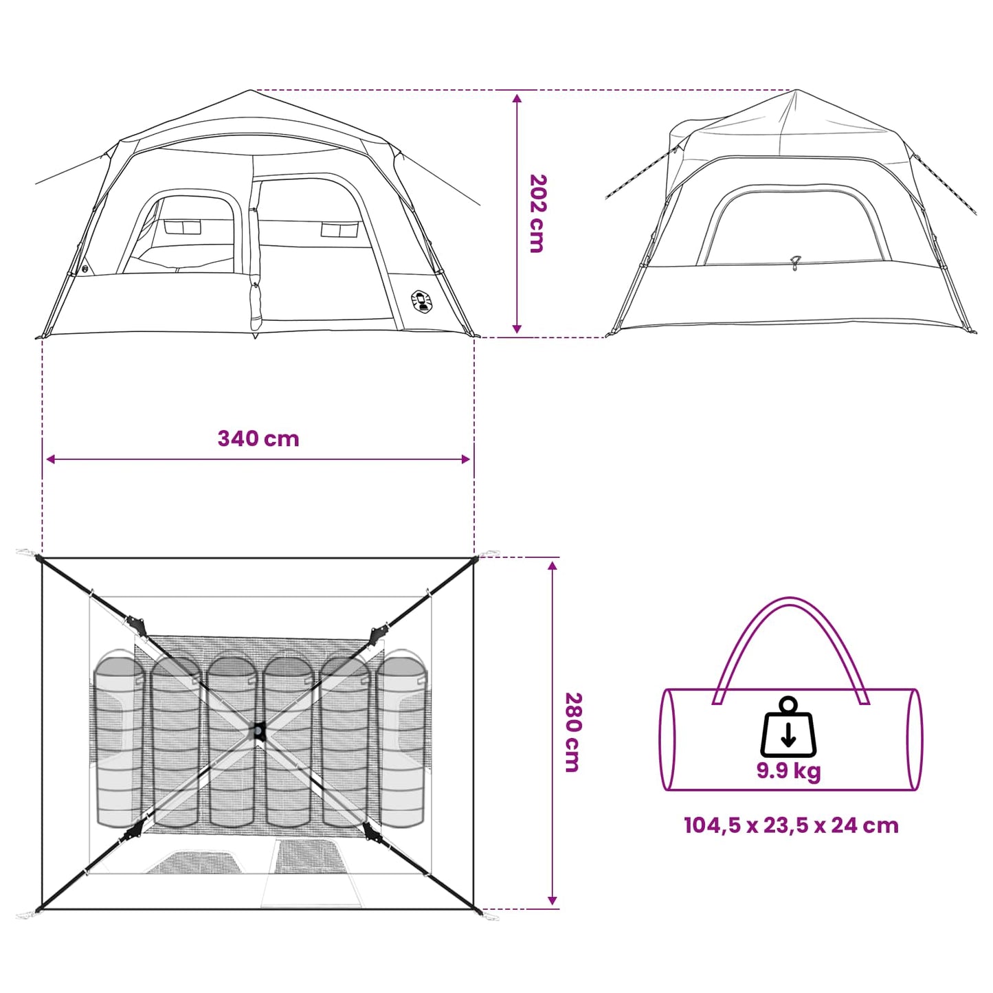 vidaXL Instant Tent Blue 340 x 280 x 190 cm