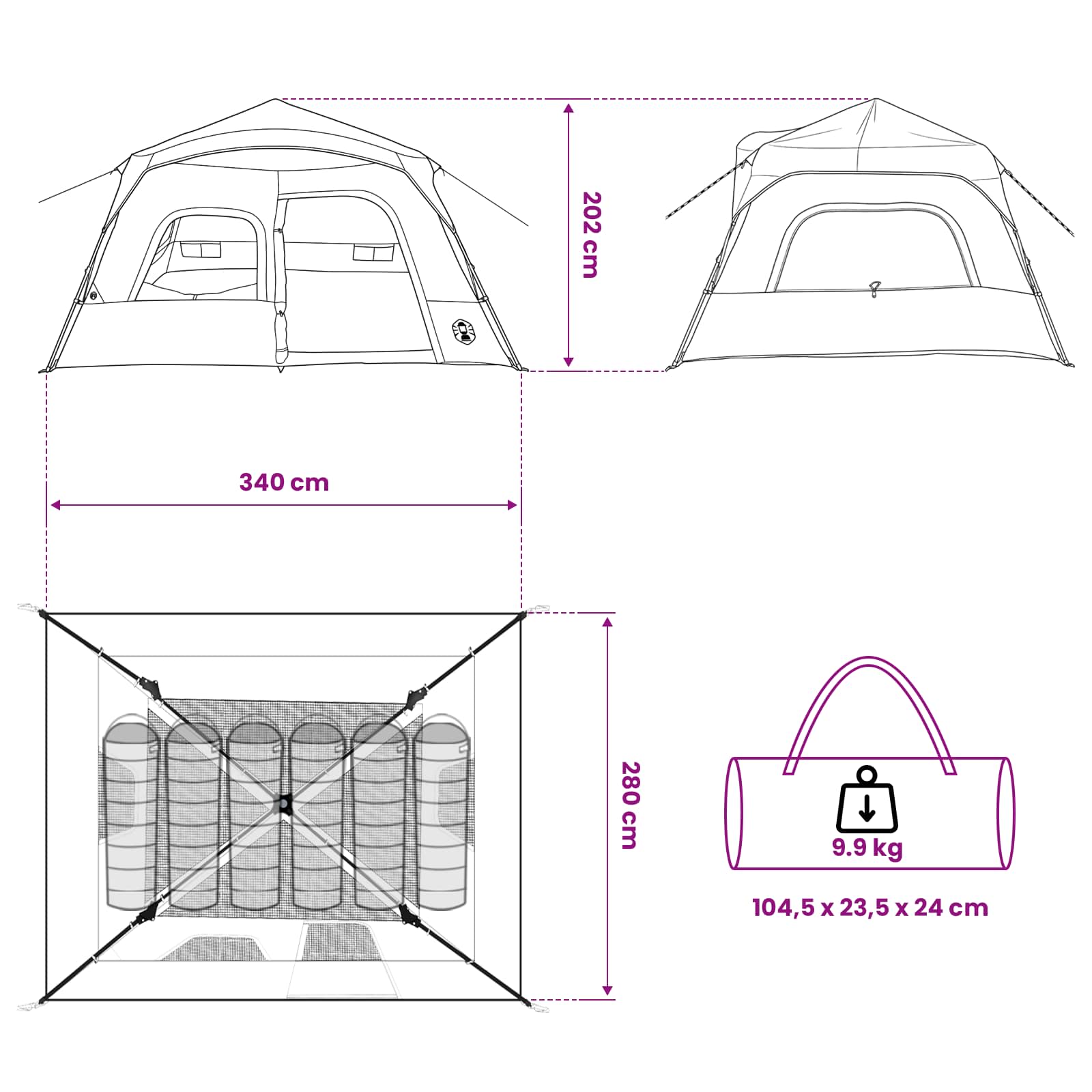 vidaXL Instant Tent Grey and Orange 340 x 280 x 190 cm