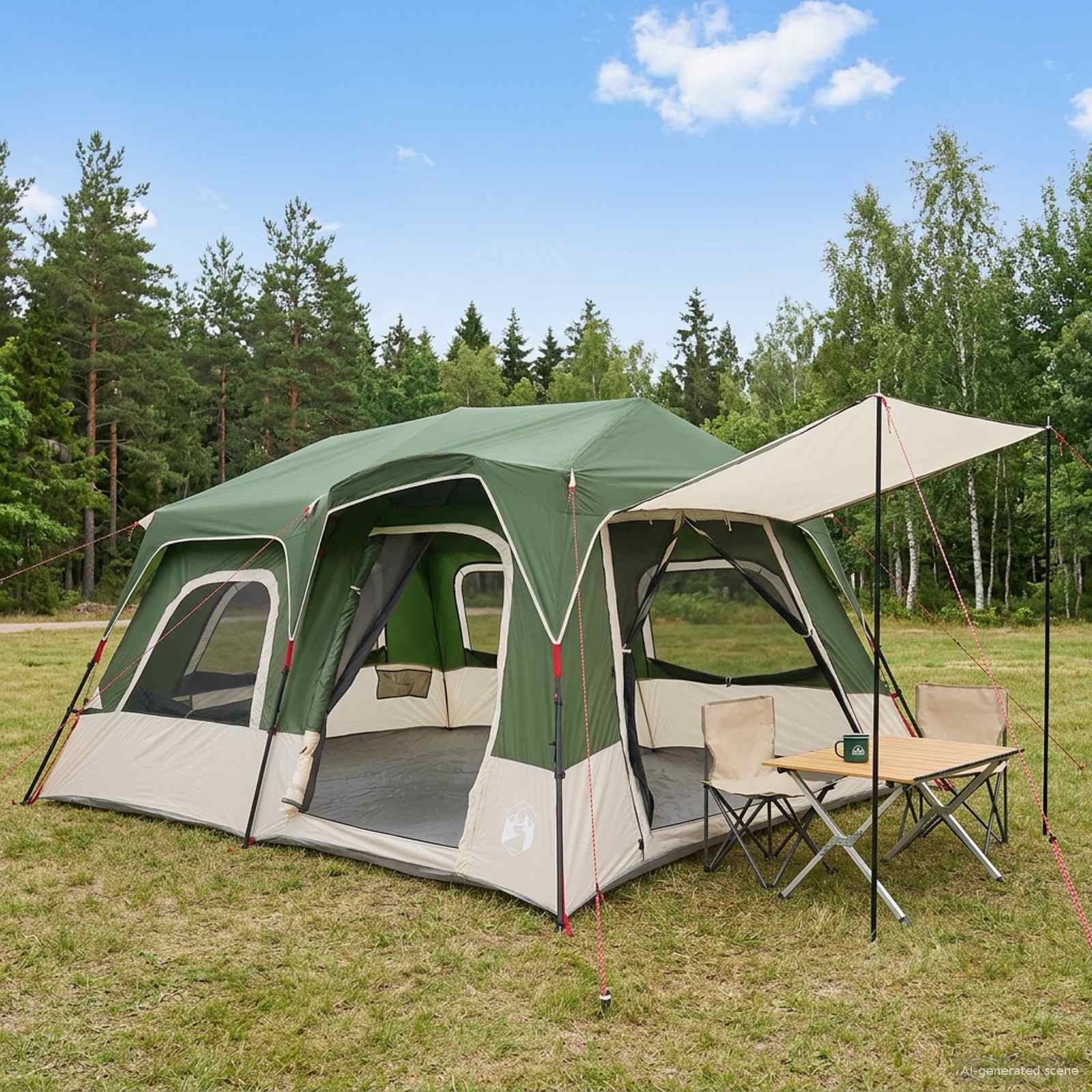 vidaXL Instant Tent 8-Person Green 185T Polyester with PU Coating
