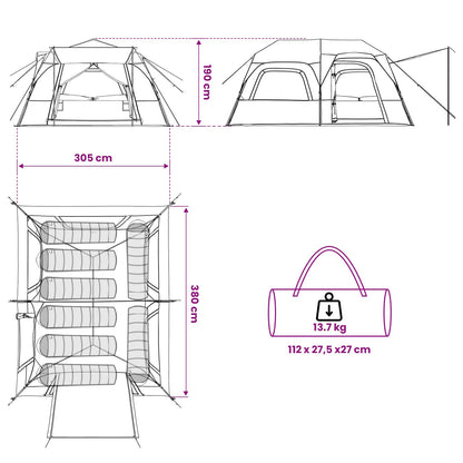 vidaXL Instant Tent 8-Person Blue 185T Polyester with PU Coating