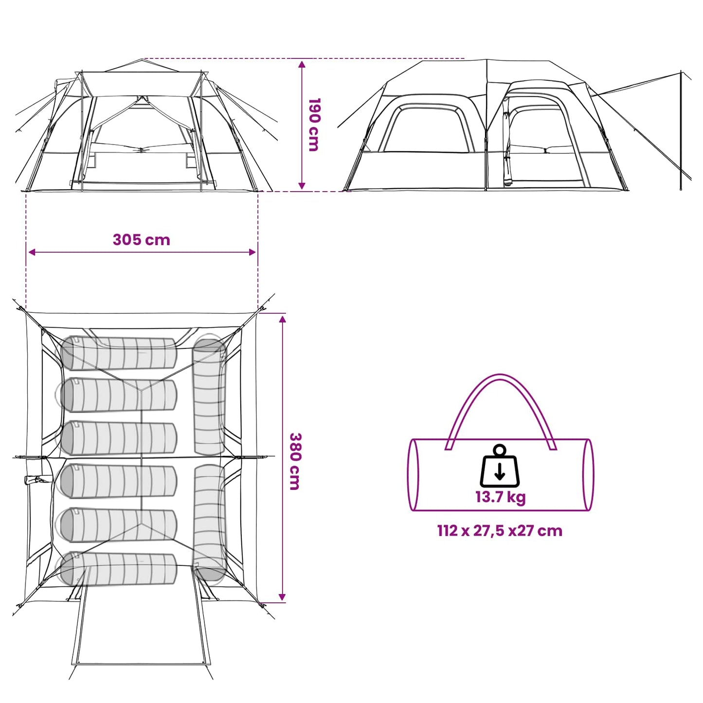 vidaXL Instant Tent 8-Person Grey and Orange
