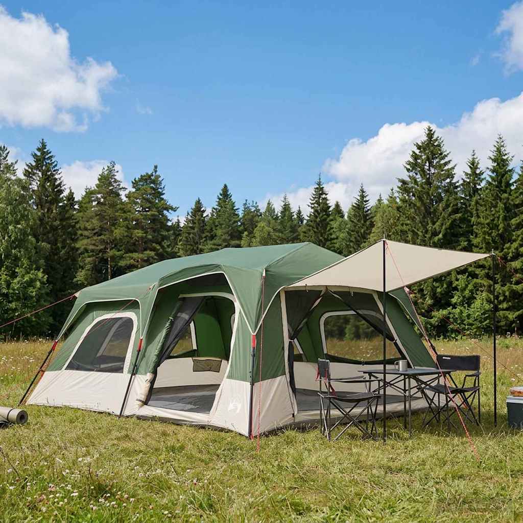 vidaXL Instant Tent 10-Person Green 185T Polyester with PU Coating