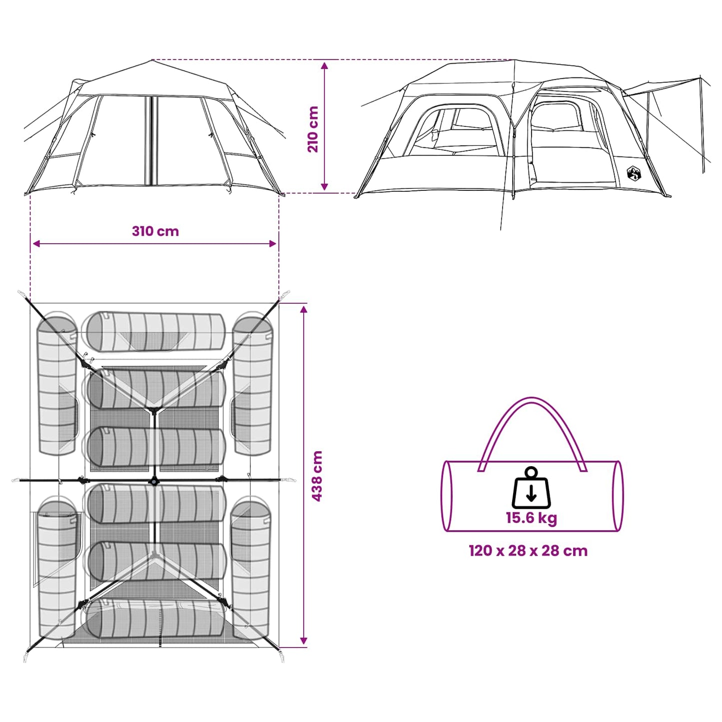 vidaXL Instant Tent 10-Person Blue 185T Polyester with PU Coating