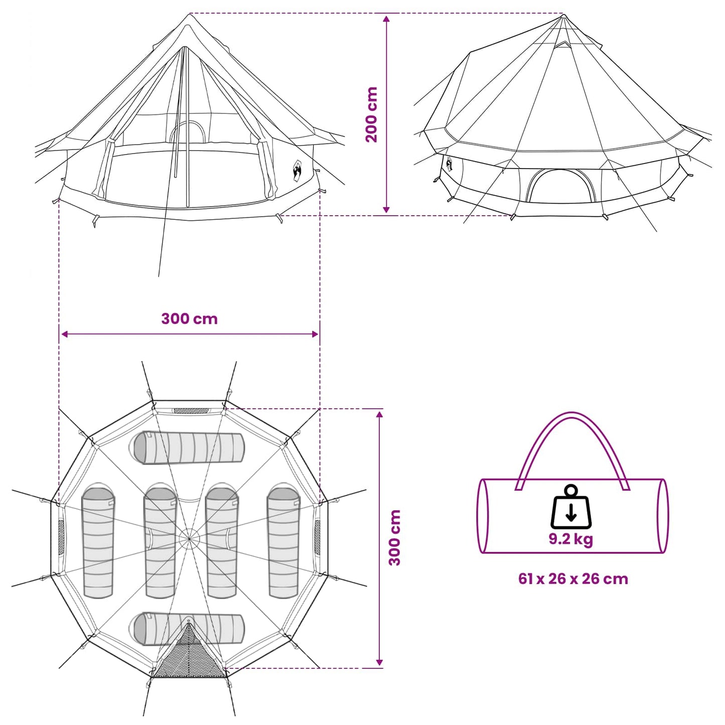 vidaXL Family Tent Army Green 6-Person Polycotton