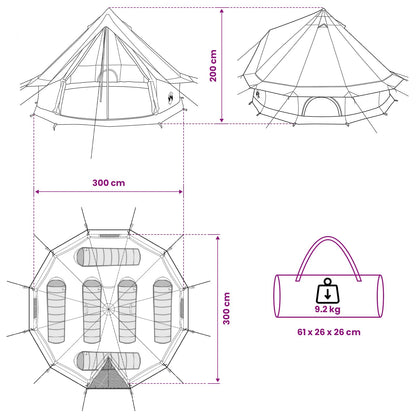 vidaXL Family Tent Army Green 6-Person Polycotton
