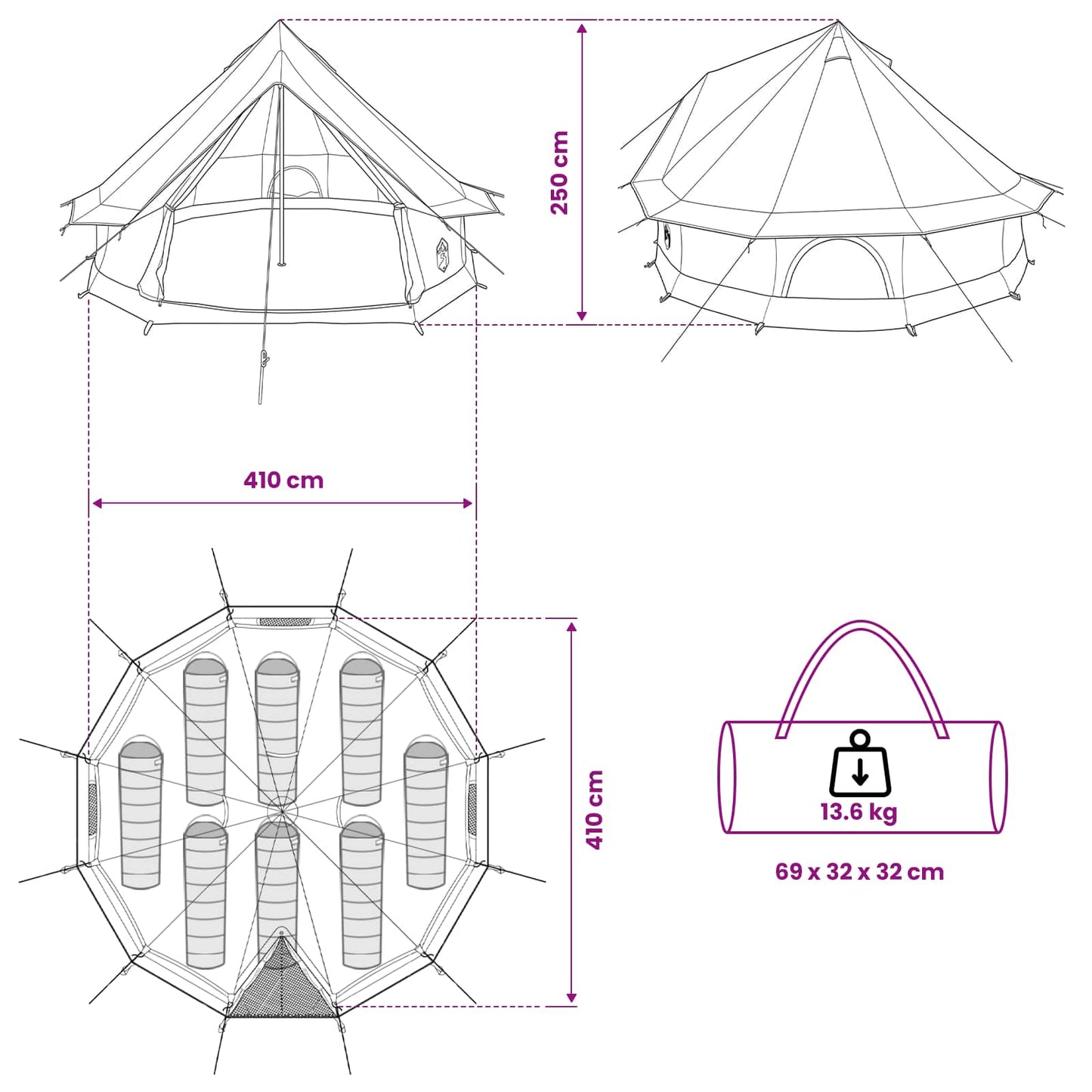 vidaXL Family Tent Cream 8-Person Polycotton