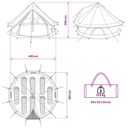 vidaXL Family Tent Army Green 8-Person Polycotton