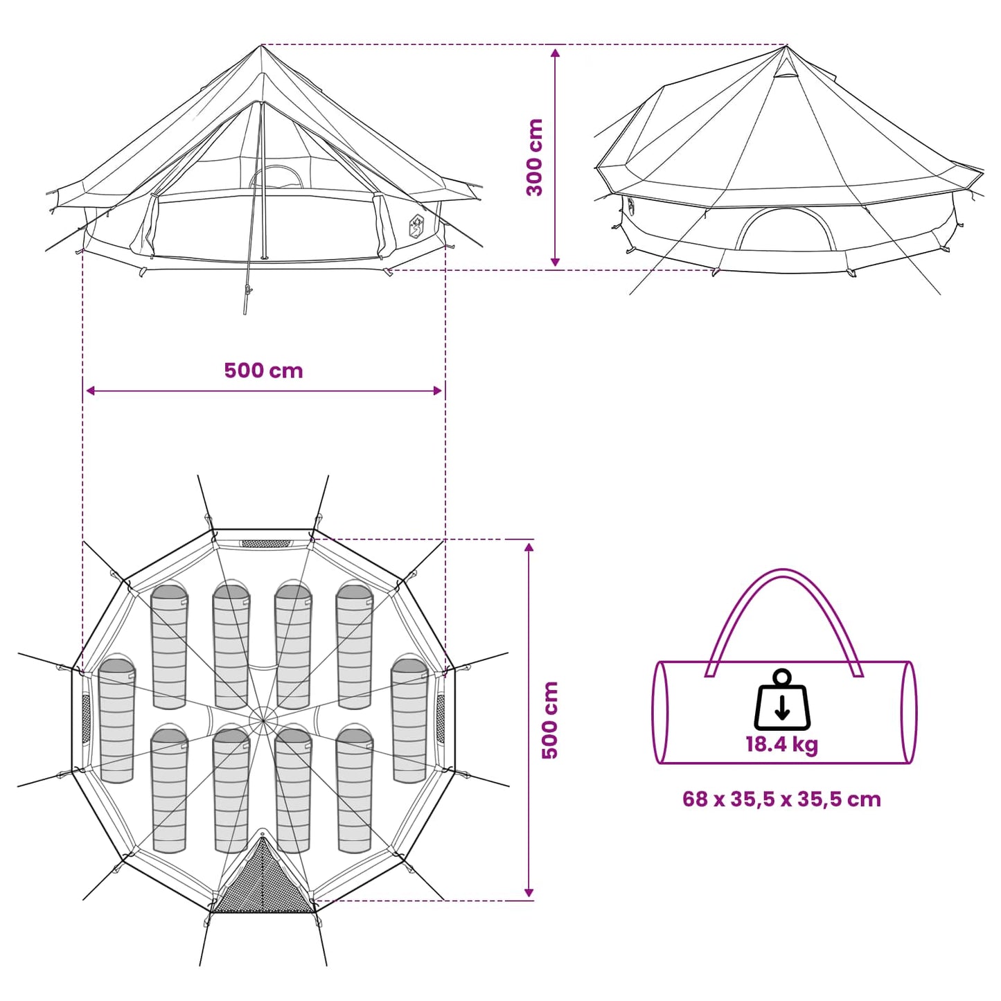vidaXL Family Tent 10-Person Army Green Polycotton
